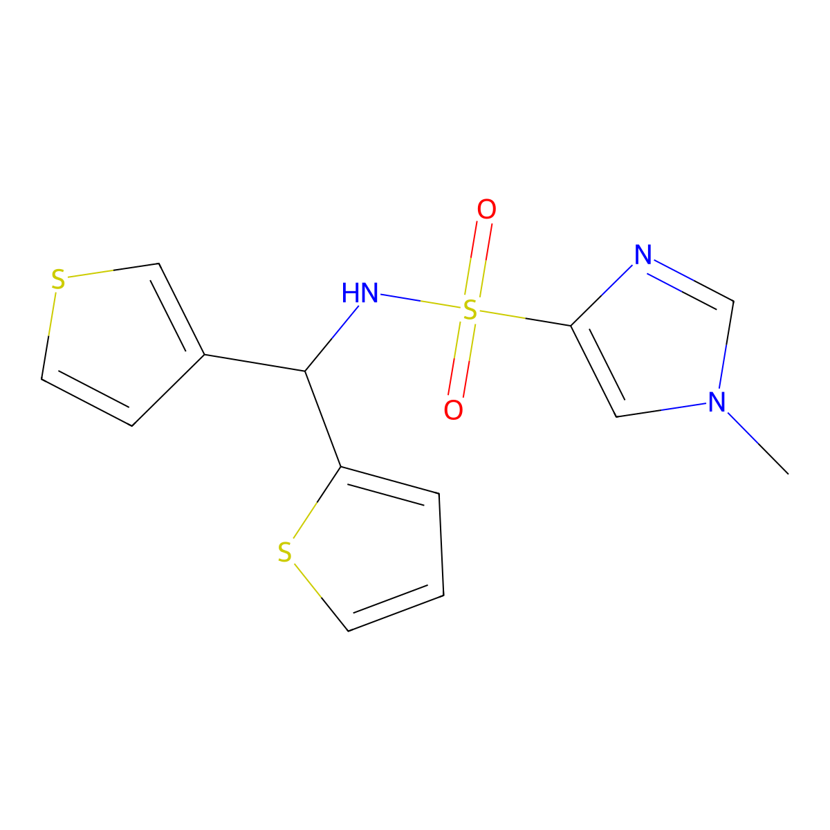 1-methyl-N-(thiophen-2-yl(thiophen-3-yl)methyl)-1H-imidazole-4-sulfonamide molecular structure, CAS 2034459-30-6
