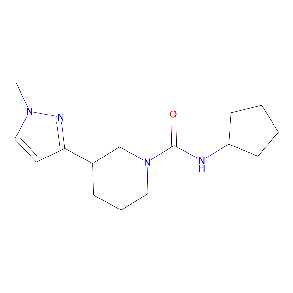 N-cyclopentyl-3-(1-methyl-1H-pyrazol-3-yl)piperidine-1-carboxamide molecular structure, CAS 2034459-33-9