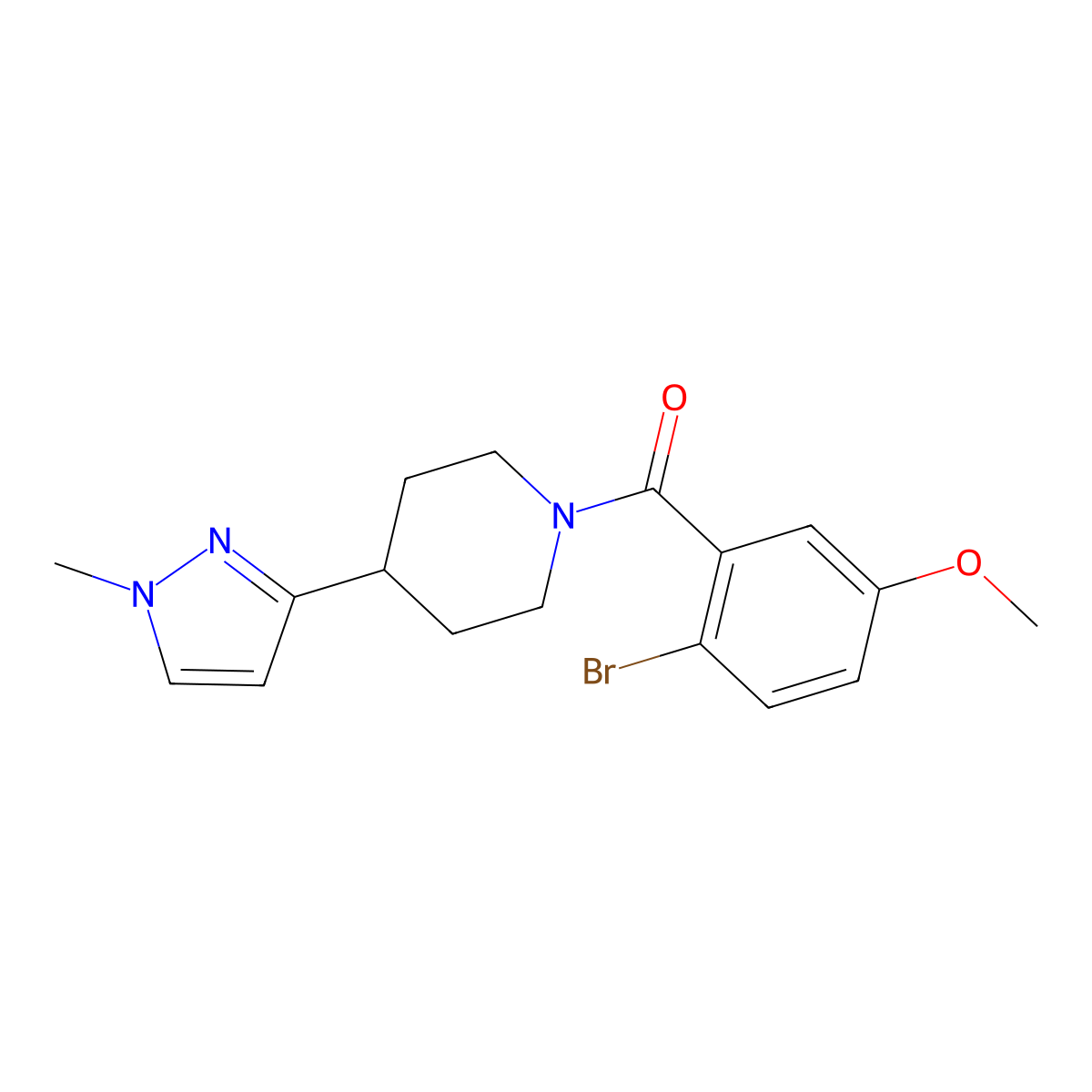 (2-bromo-5-methoxyphenyl)(4-(1-methyl-1H-pyrazol-3-yl)piperidin-1-yl)methanone molecular structure, CAS 2034459-37-3