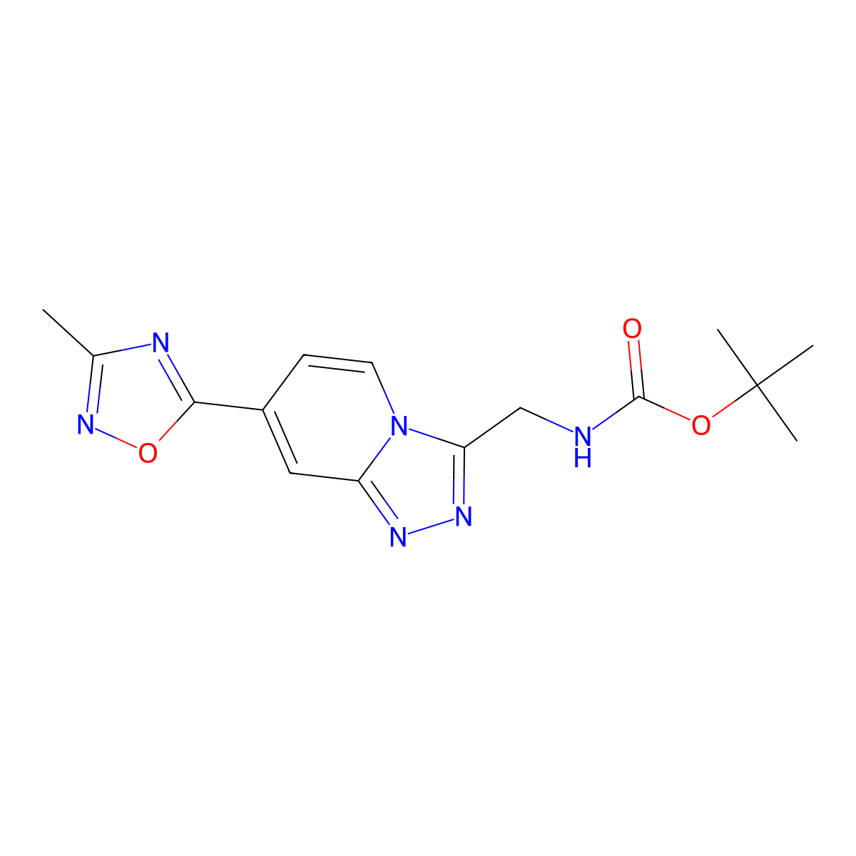 Tert-butyl ((7-(3-methyl-1,2,4-oxadiazol-5-yl)-[1,2,4]triazolo[4,3-a]pyridin-3-yl)methyl)carbamate molecular structure, CAS 2034459-39-5