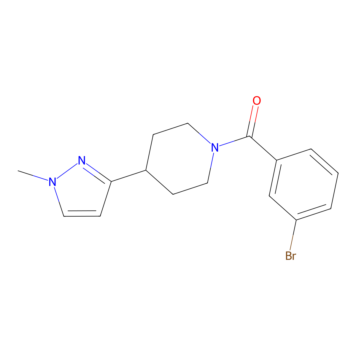 (3-bromophenyl)(4-(1-methyl-1H-pyrazol-3-yl)piperidin-1-yl)methanone molecular structure, CAS 2034459-43-1