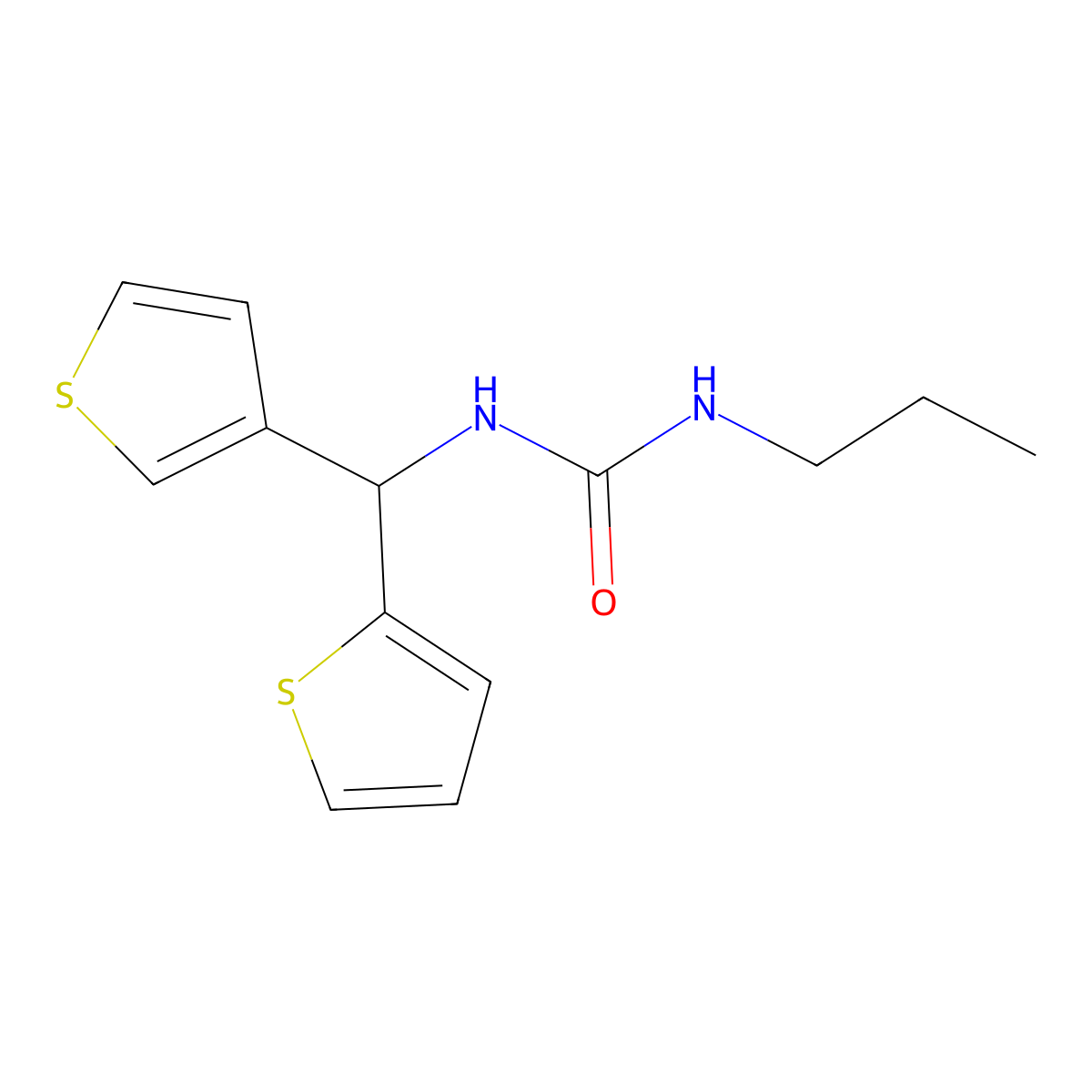 1-Propyl-3-(thiophen-2-yl(thiophen-3-yl)methyl)urea molecular structure, CAS 2034459-45-3