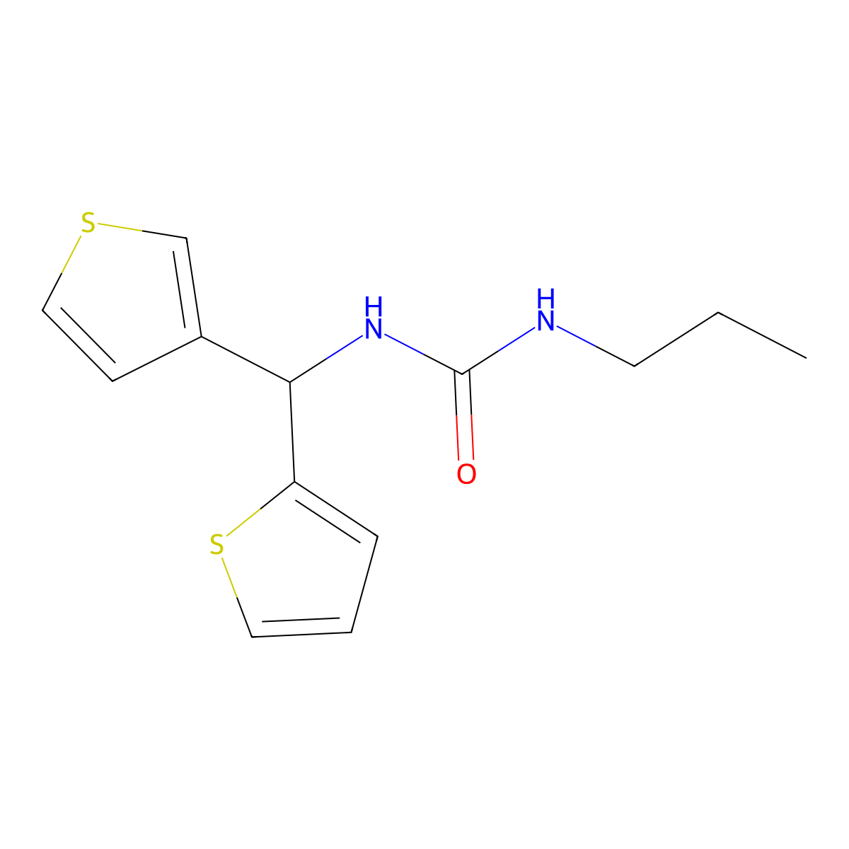 1-Propyl-3-(thiophen-2-yl(thiophen-3-yl)methyl)urea molecular structure, CAS 2034459-45-3