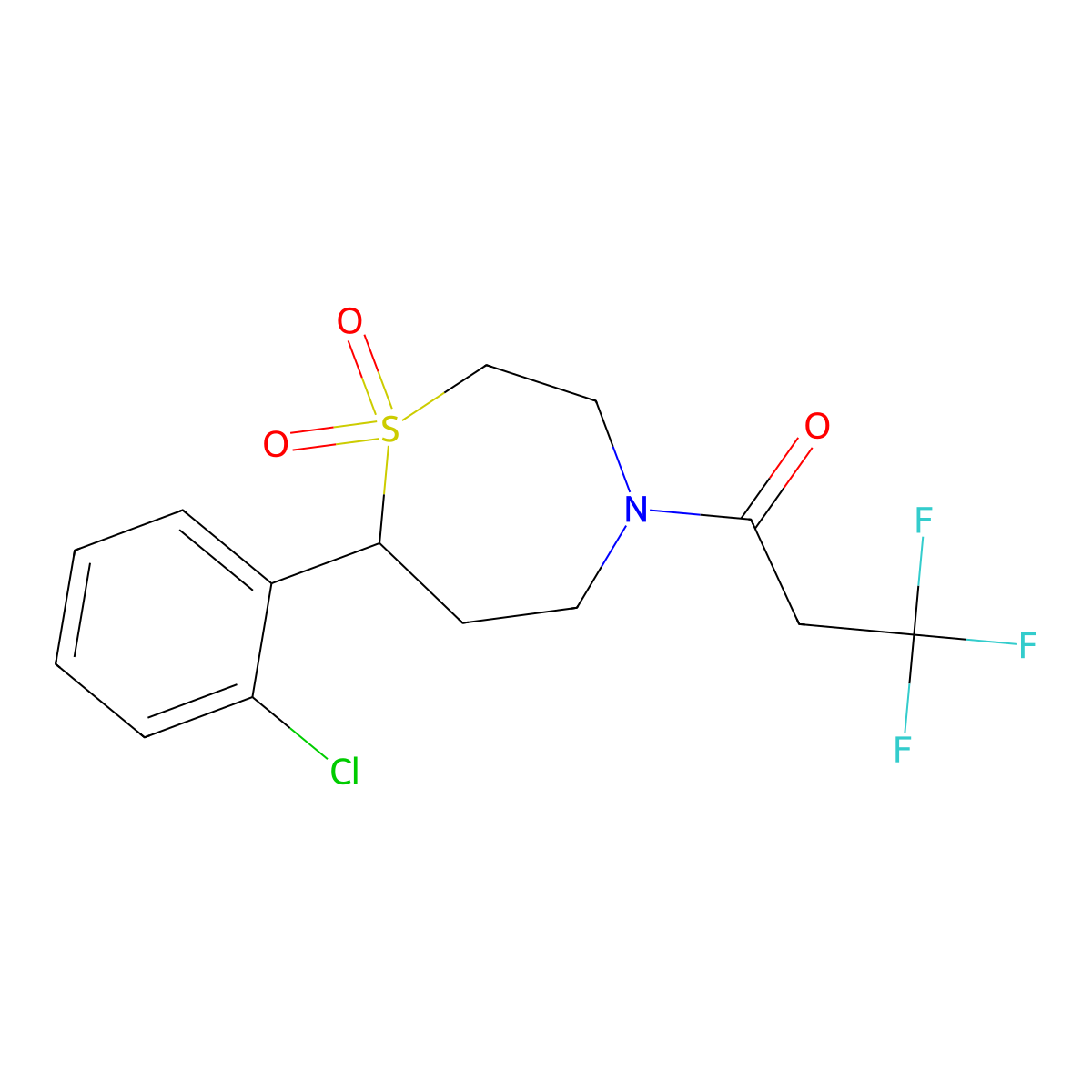 1-(7-(2-Chlorophenyl)-1,1-dioxido-1,4-thiazepan-4-yl)-3,3,3-trifluoropropan-1-one molecular structure, CAS 2034459-51-1