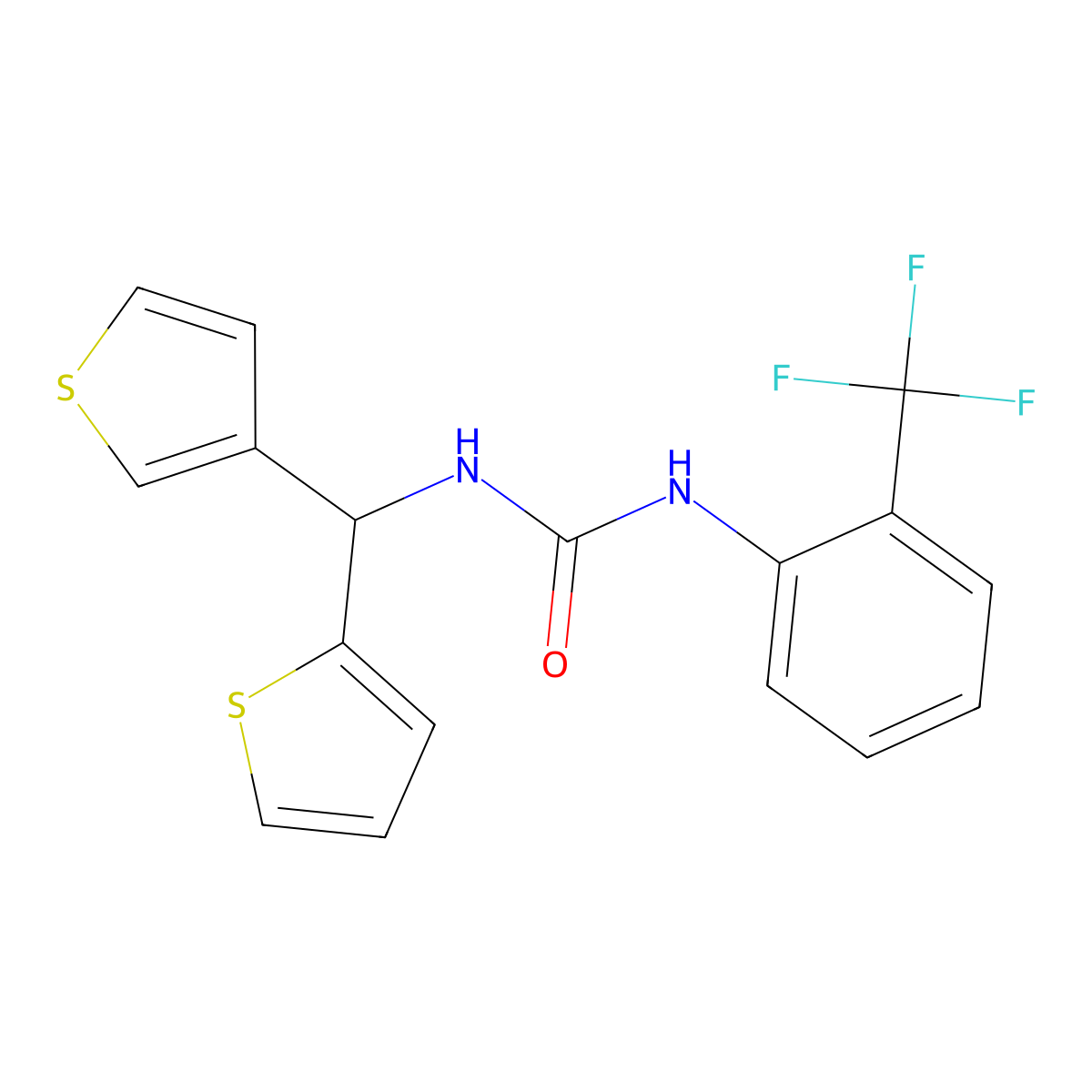 1-(Thiophen-2-yl(thiophen-3-yl)methyl)-3-(2-(trifluoromethyl)phenyl)urea molecular structure, CAS 2034459-55-5