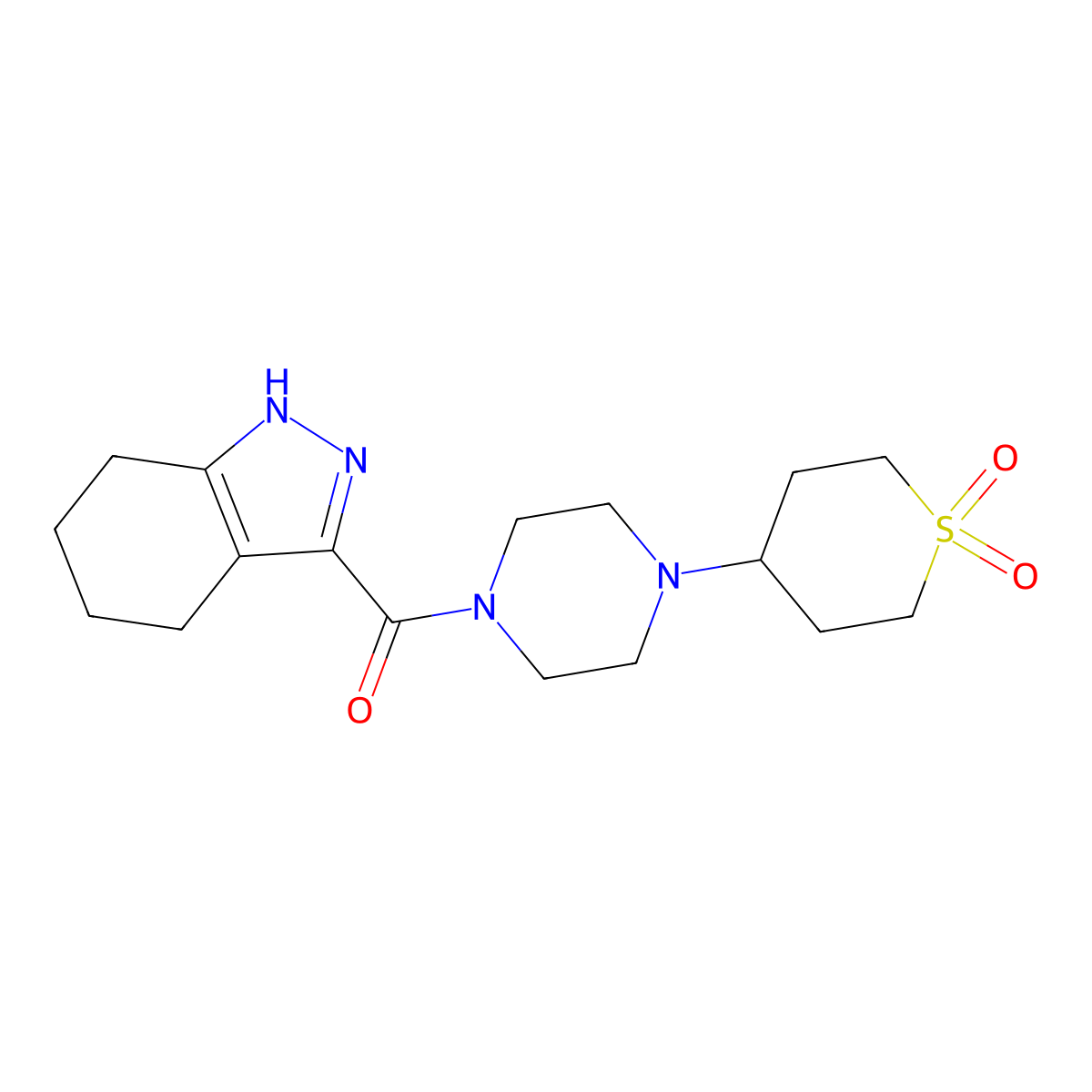 (4-(1,1-dioxidotetrahydro-2H-thiopyran-4-yl)piperazin-1-yl)(4,5,6,7-tetrahydro-1H-indazol-3-yl)methanone molecular structure, CAS 2034459-57-7