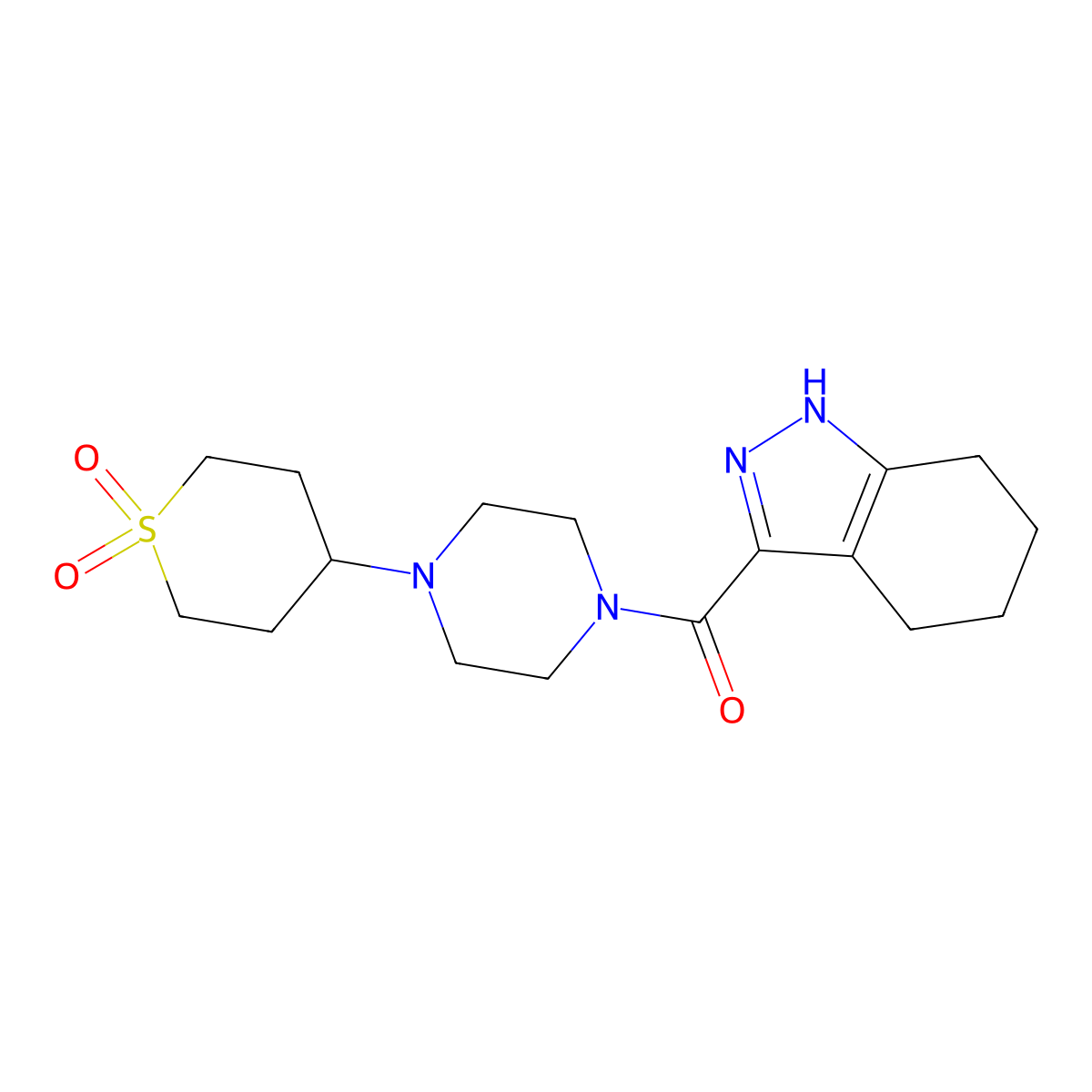 (4-(1,1-dioxidotetrahydro-2H-thiopyran-4-yl)piperazin-1-yl)(4,5,6,7-tetrahydro-1H-indazol-3-yl)methanone molecular structure, CAS 2034459-57-7