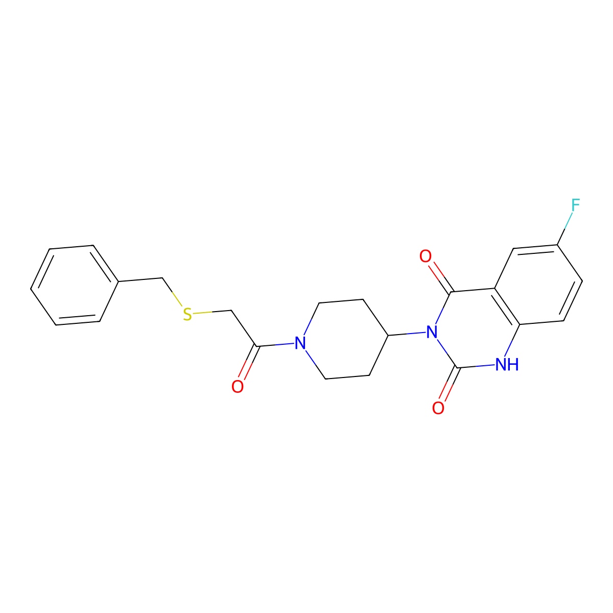 3-(1-(2-(benzylthio)acetyl)piperidin-4-yl)-6-fluoroquinazoline-2,4(1H,3H)-dione molecular structure, CAS 2034459-60-2