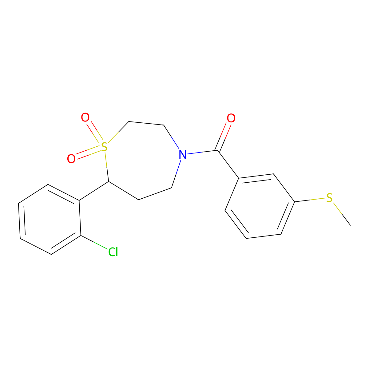 (7-(2-Chlorophenyl)-1,1-dioxido-1,4-thiazepan-4-yl)(3-(methylthio)phenyl)methanone molecular structure, CAS 2034459-61-3