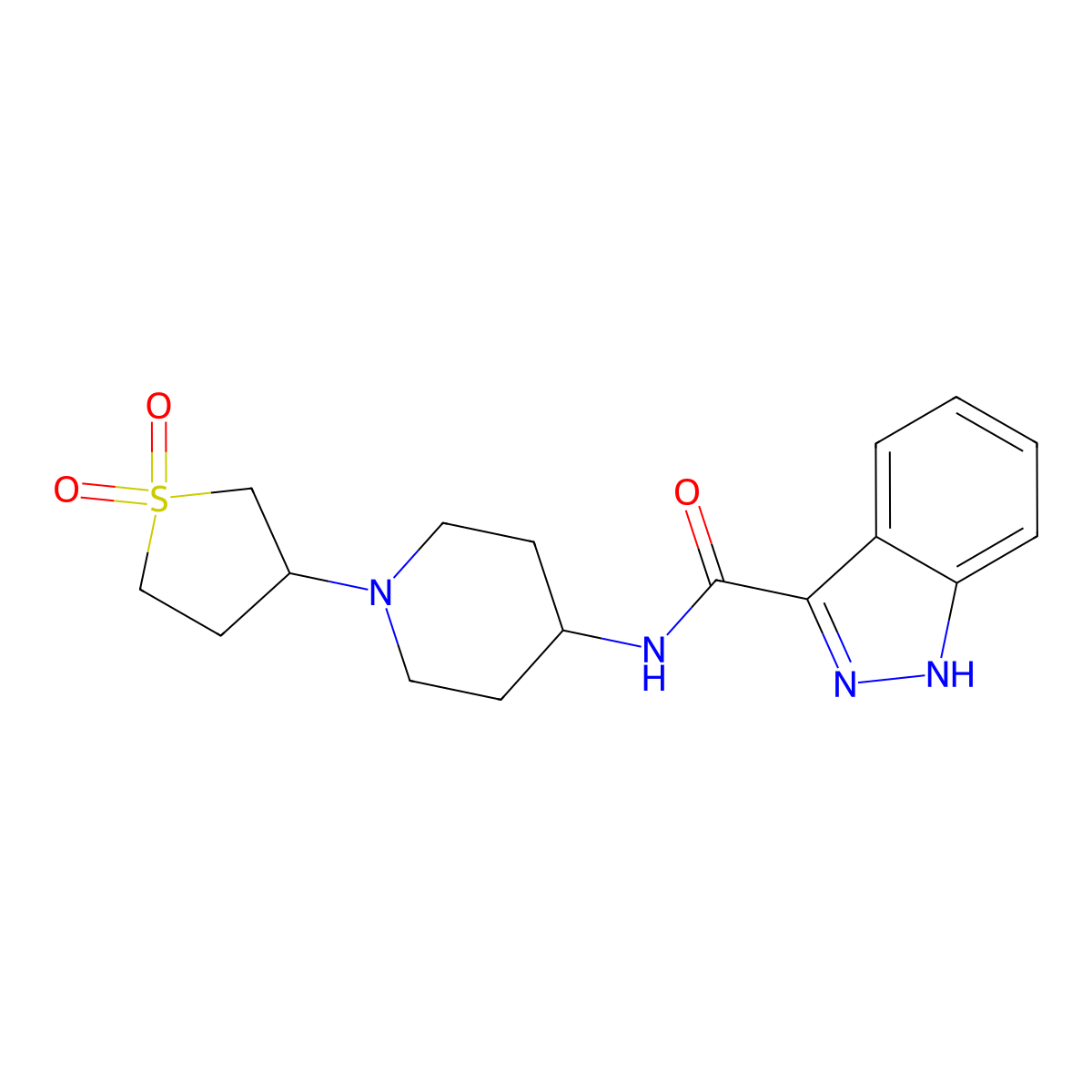 N-(1-(1,1-dioxidotetrahydrothiophen-3-yl)piperidin-4-yl)-1H-indazole-3-carboxamide molecular structure, CAS 2034459-62-4