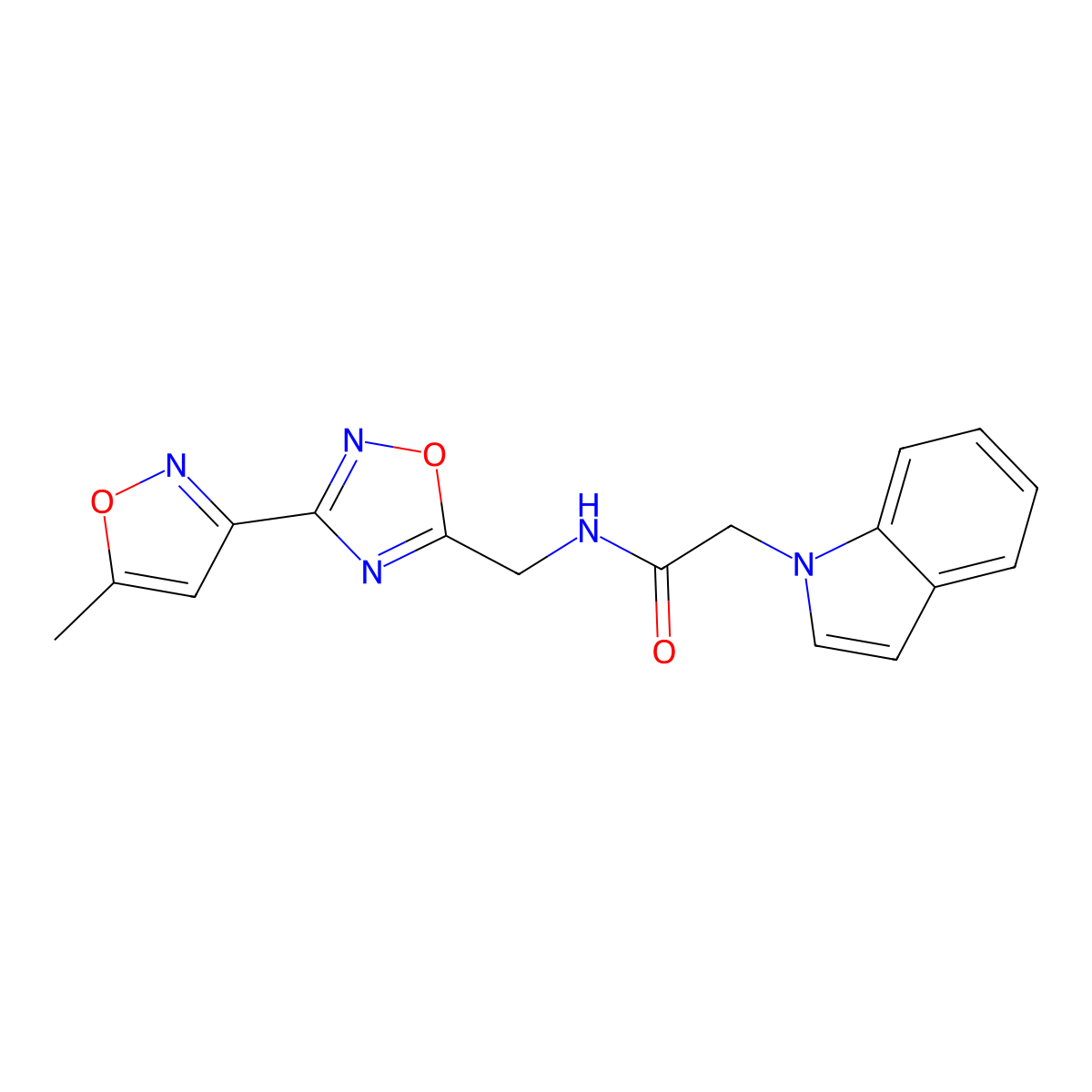 2-(1H-indol-1-yl)-N-((3-(5-methylisoxazol-3-yl)-1,2,4-oxadiazol-5-yl)methyl)acetamide molecular structure, CAS 2034459-64-6