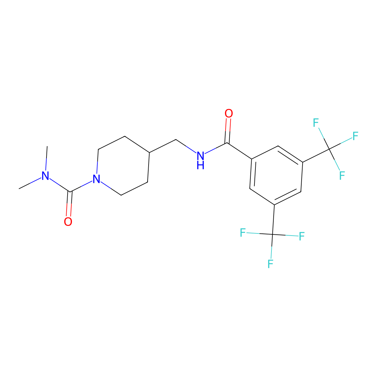 4-((3,5-bis(trifluoromethyl)benzamido)methyl)-N,N-dimethylpiperidine-1-carboxamide molecular structure, CAS 2034459-66-8