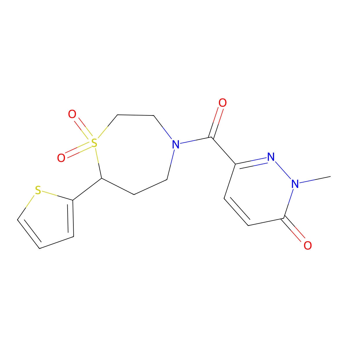 6-(1,1-dioxido-7-(thiophen-2-yl)-1,4-thiazepane-4-carbonyl)-2-methylpyridazin-3(2H)-one molecular structure, CAS 2034459-70-4