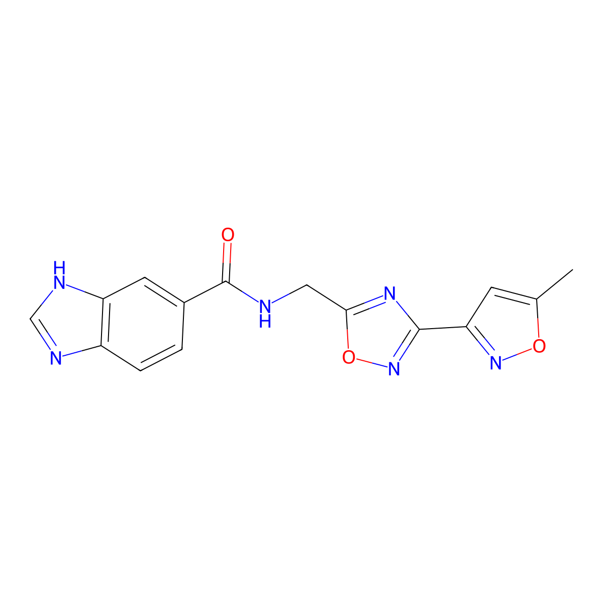 N-((3-(5-methylisoxazol-3-yl)-1,2,4-oxadiazol-5-yl)methyl)-1H-benzo[d]imidazole-5-carboxamide molecular structure, CAS 2034459-71-5