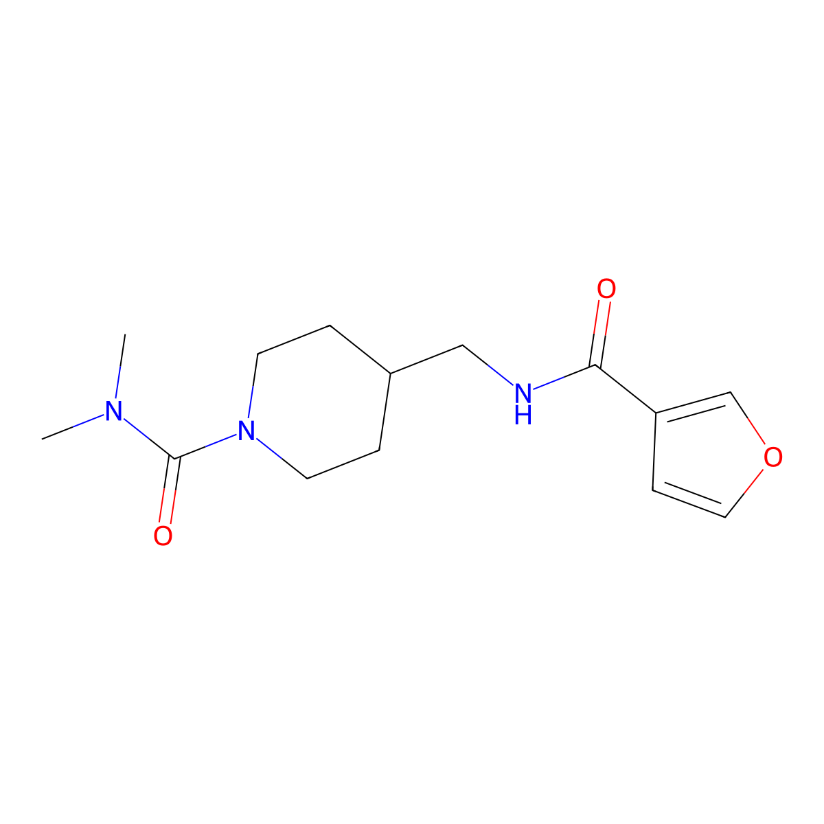 4-((furan-3-carboxamido)methyl)-N,N-dimethylpiperidine-1-carboxamide molecular structure, CAS 2034459-77-1