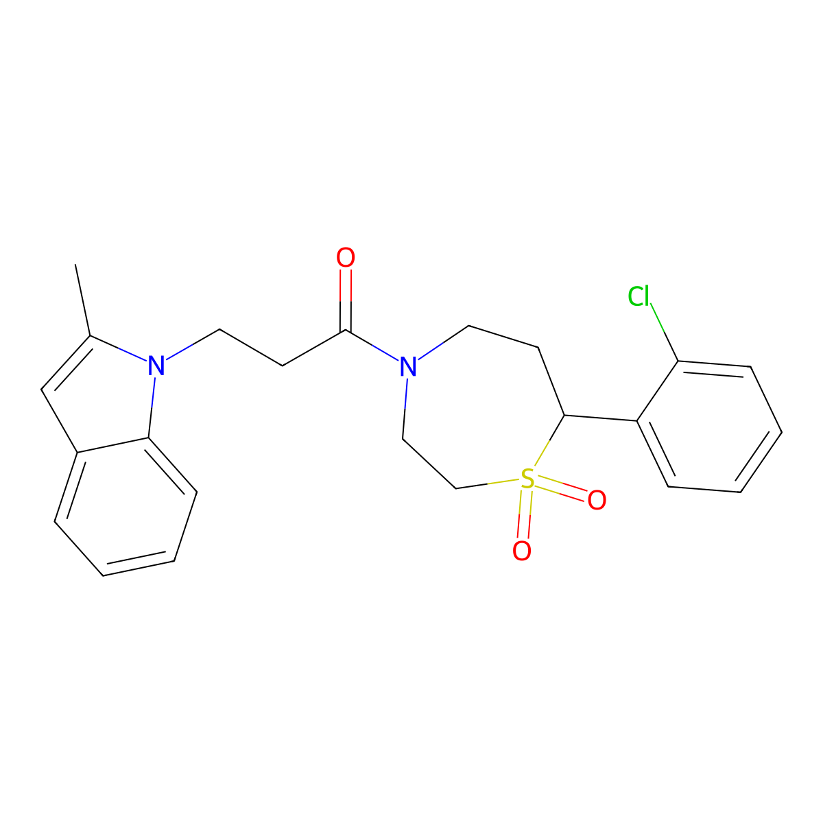 7-(2-chlorophenyl)-4-[3-(2-methyl-1H-indol-1-yl)propanoyl]-1lambda6,4-thiazepane-1,1-dione molecular structure, CAS 2034459-79-3