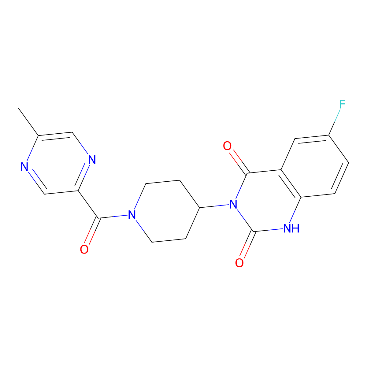 6-fluoro-3-(1-(5-methylpyrazine-2-carbonyl)piperidin-4-yl)quinazoline-2,4(1H,3H)-dione molecular structure, CAS 2034459-80-6