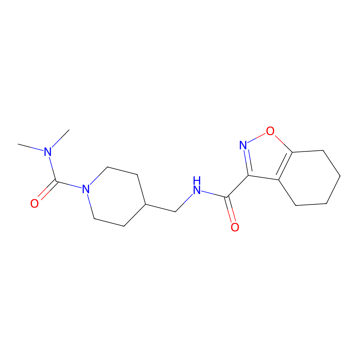 N-((1-(dimethylcarbamoyl)piperidin-4-yl)methyl)-4,5,6,7-tetrahydrobenzo[d]isoxazole-3-carboxamide molecular structure, CAS 2034459-89-5
