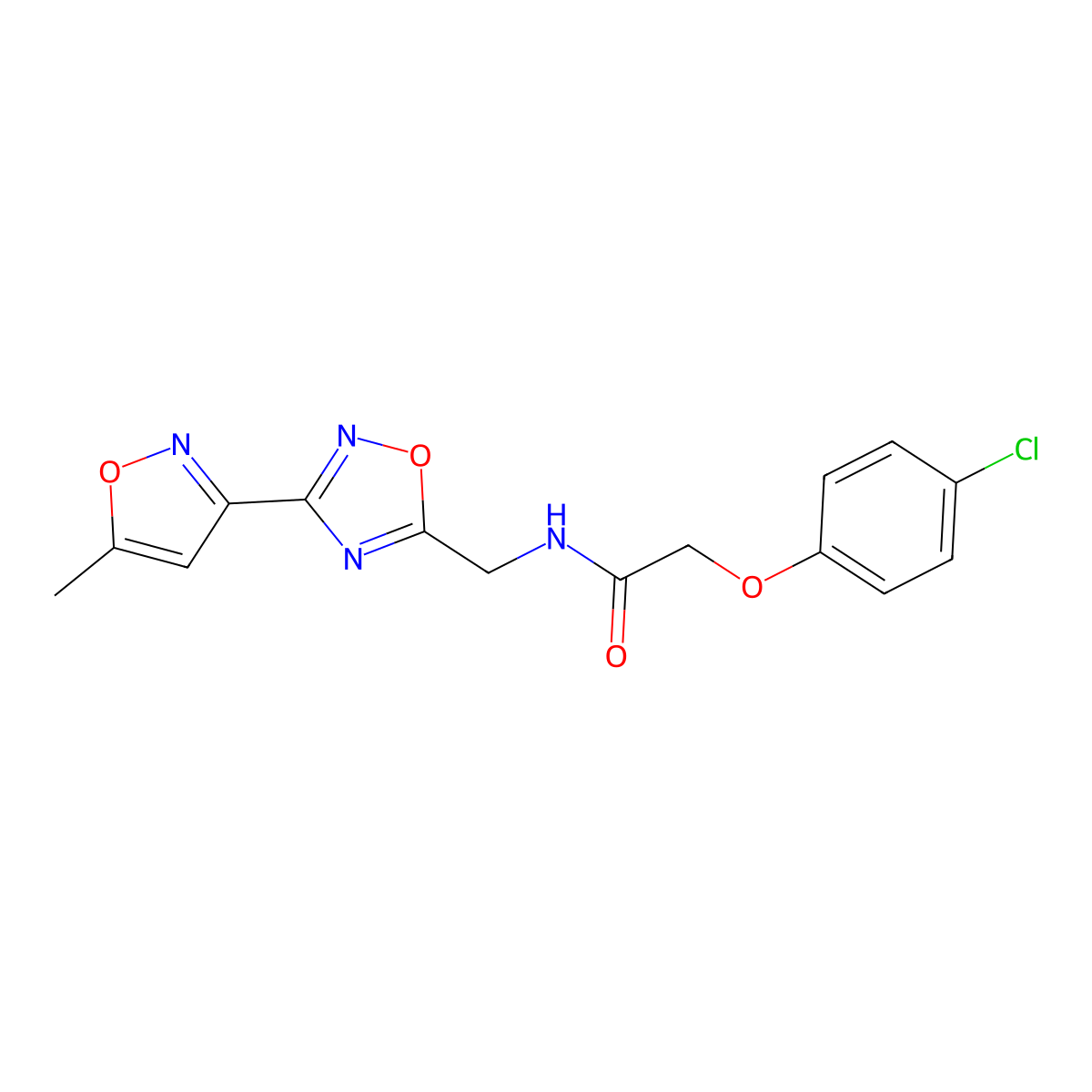 2-(4-chlorophenoxy)-N-((3-(5-methylisoxazol-3-yl)-1,2,4-oxadiazol-5-yl)methyl)acetamide molecular structure, CAS 2034459-93-1