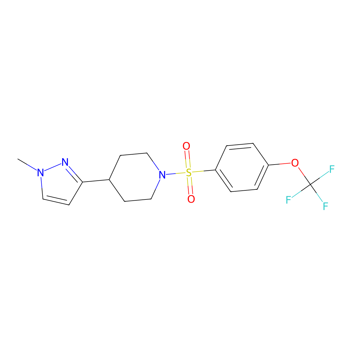 4-(1-methyl-1H-pyrazol-3-yl)-1-[4-(trifluoromethoxy)benzenesulfonyl]piperidine molecular structure, CAS 2034459-94-2