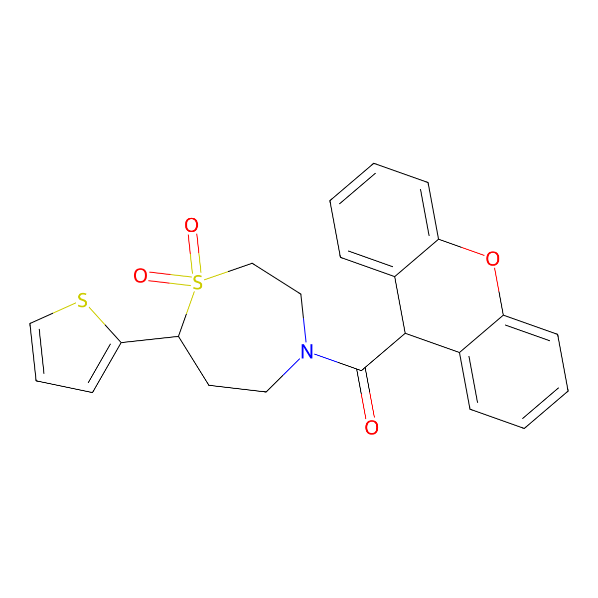 (1,1-dioxido-7-(thiophen-2-yl)-1,4-thiazepan-4-yl)(9H-xanthen-9-yl)methanone molecular structure, CAS 2034460-06-3