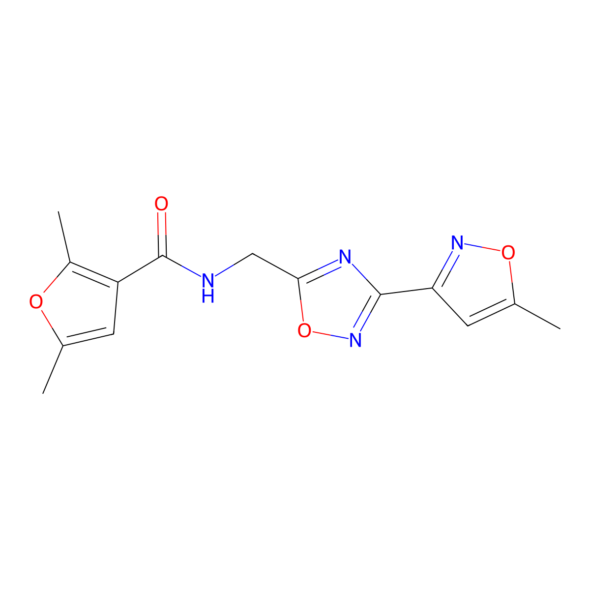 2,5-dimethyl-N-((3-(5-methylisoxazol-3-yl)-1,2,4-oxadiazol-5-yl)methyl)furan-3-carboxamide molecular structure, CAS 2034460-08-5