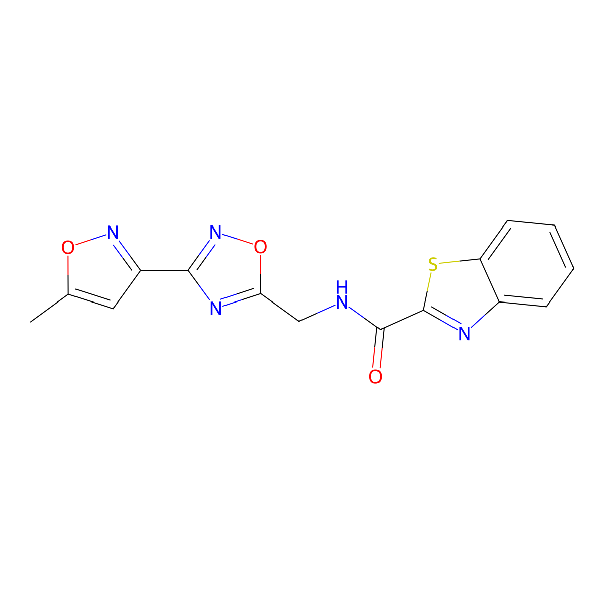 N-((3-(5-methylisoxazol-3-yl)-1,2,4-oxadiazol-5-yl)methyl)benzo[d]thiazole-2-carboxamide molecular structure, CAS 2034460-15-4