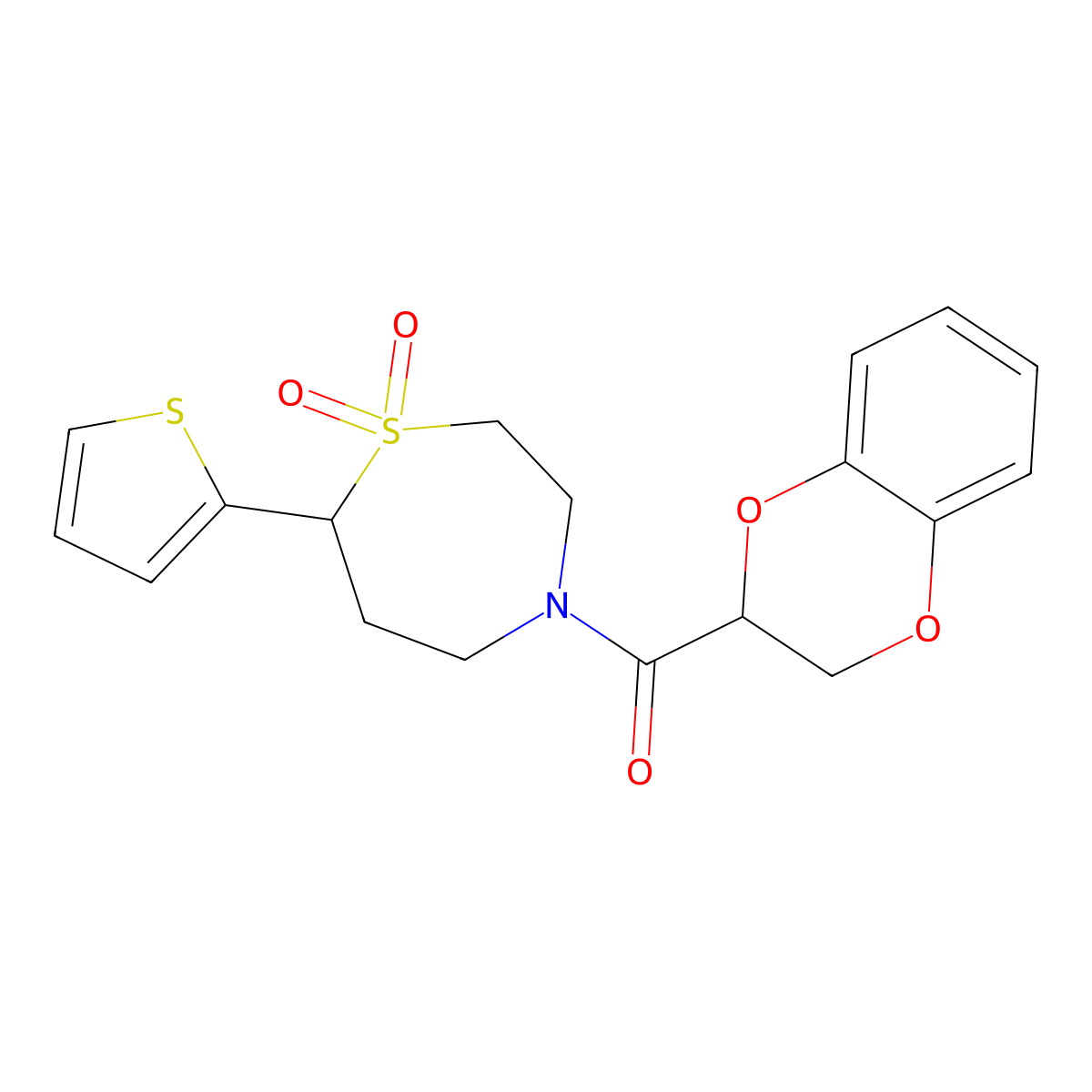 (2,3-Dihydrobenzo[b][1,4]dioxin-2-yl)(1,1-dioxido-7-(thiophen-2-yl)-1,4-thiazepan-4-yl)methanone molecular structure, CAS 2034460-19-8