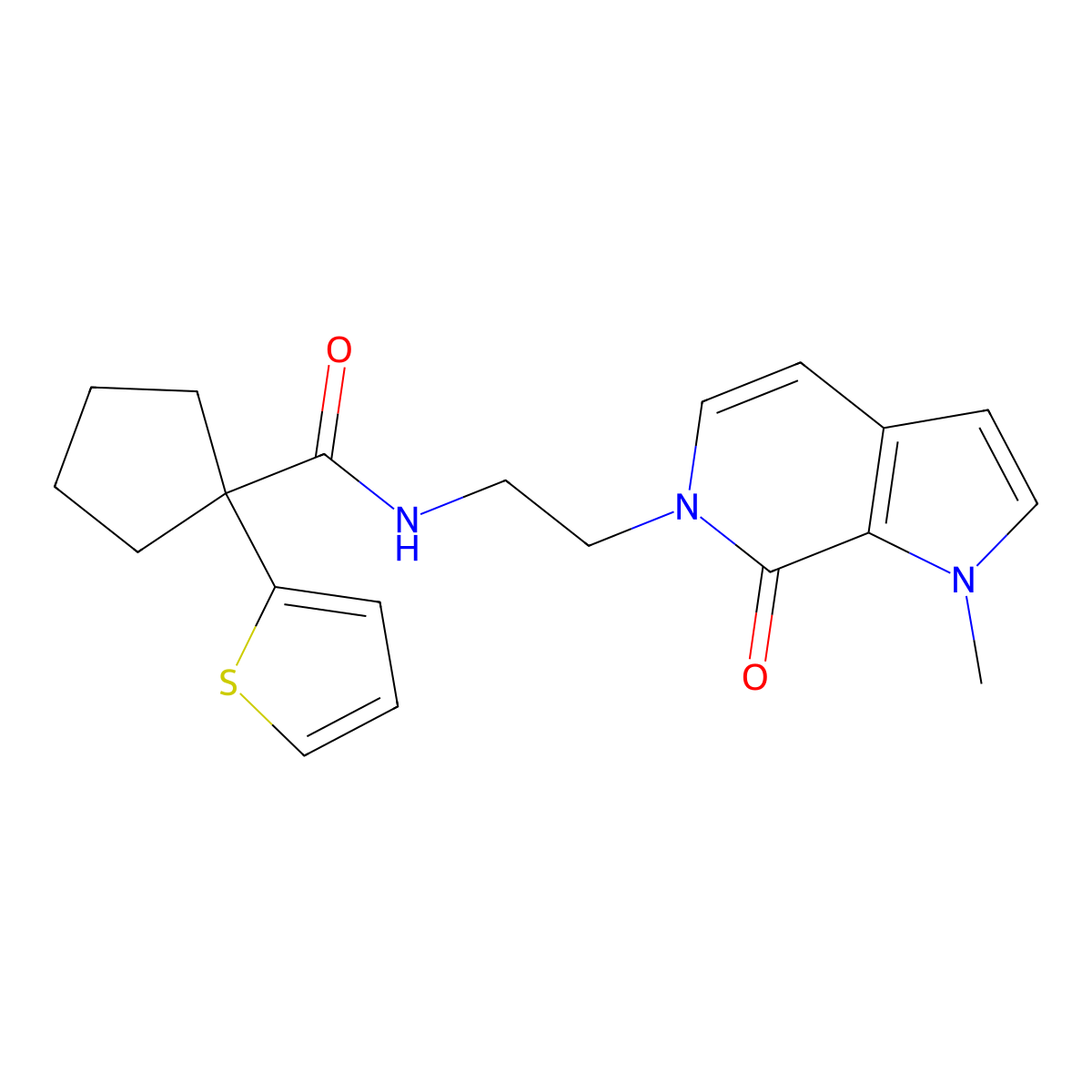 N-(2-{1-methyl-7-oxo-1H,6H,7H-pyrrolo[2,3-c]pyridin-6-yl}ethyl)-1-(thiophen-2-yl)cyclopentane-1-carboxamide molecular structure, CAS 2034460-22-3