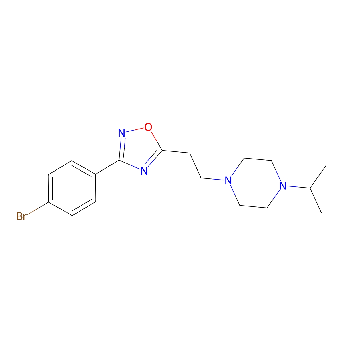 3-(4-Bromophenyl)-5-(2-(4-isopropylpiperazin-1-yl)ethyl)-1,2,4-oxadiazole molecular structure, CAS 2034460-26-7