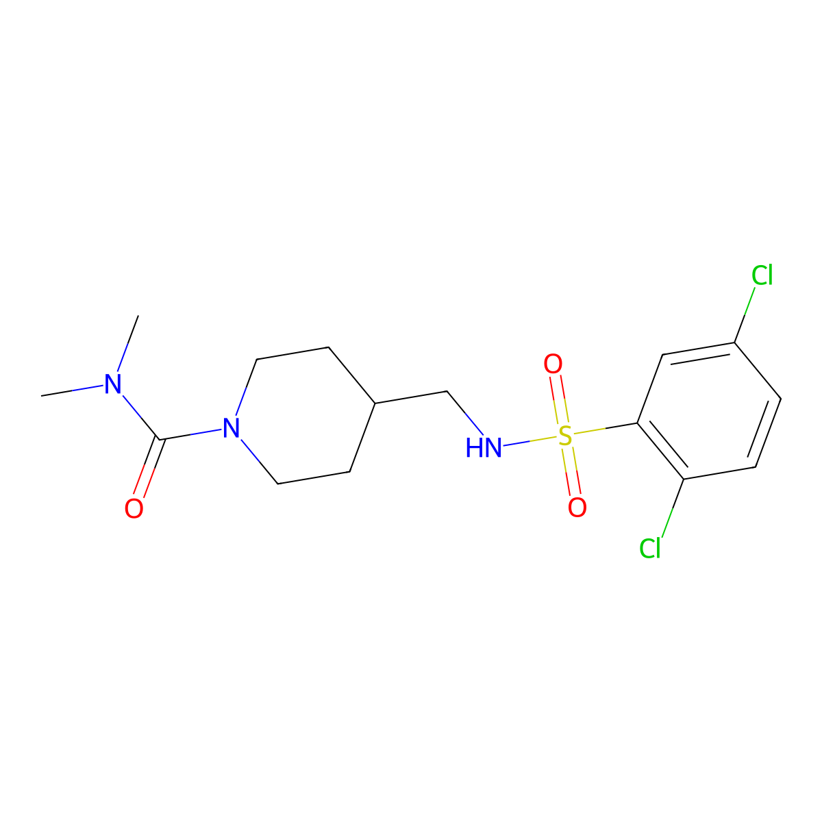 4-[(2,5-dichlorobenzenesulfonamido)methyl]-N,N-dimethylpiperidine-1-carboxamide molecular structure, CAS 2034460-36-9