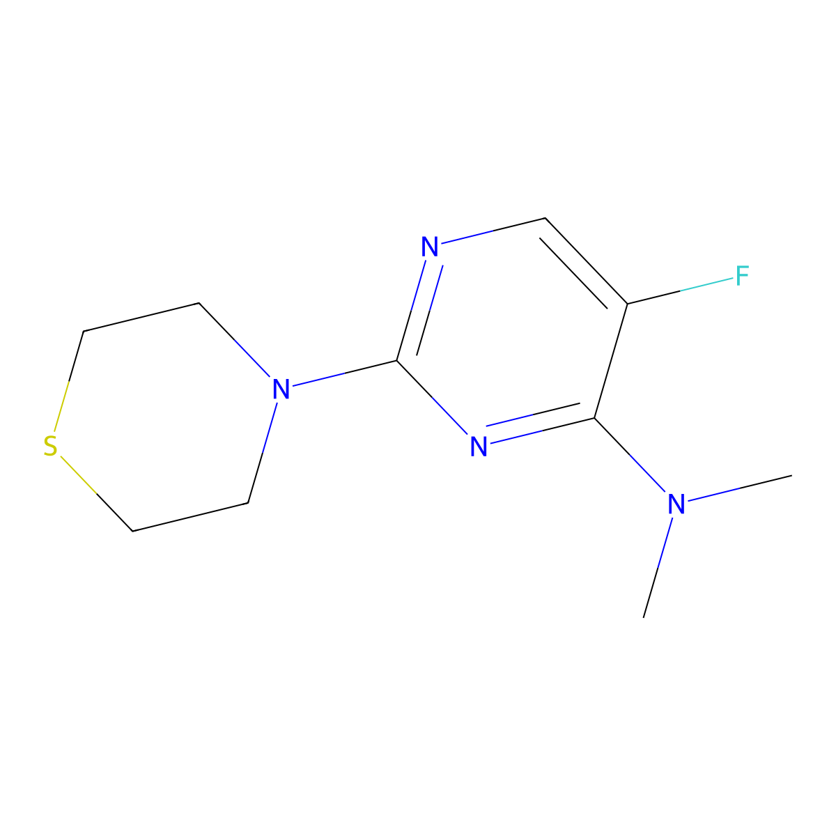5-fluoro-N,N-dimethyl-2-thiomorpholinopyrimidin-4-amine molecular structure, CAS 2034460-38-1