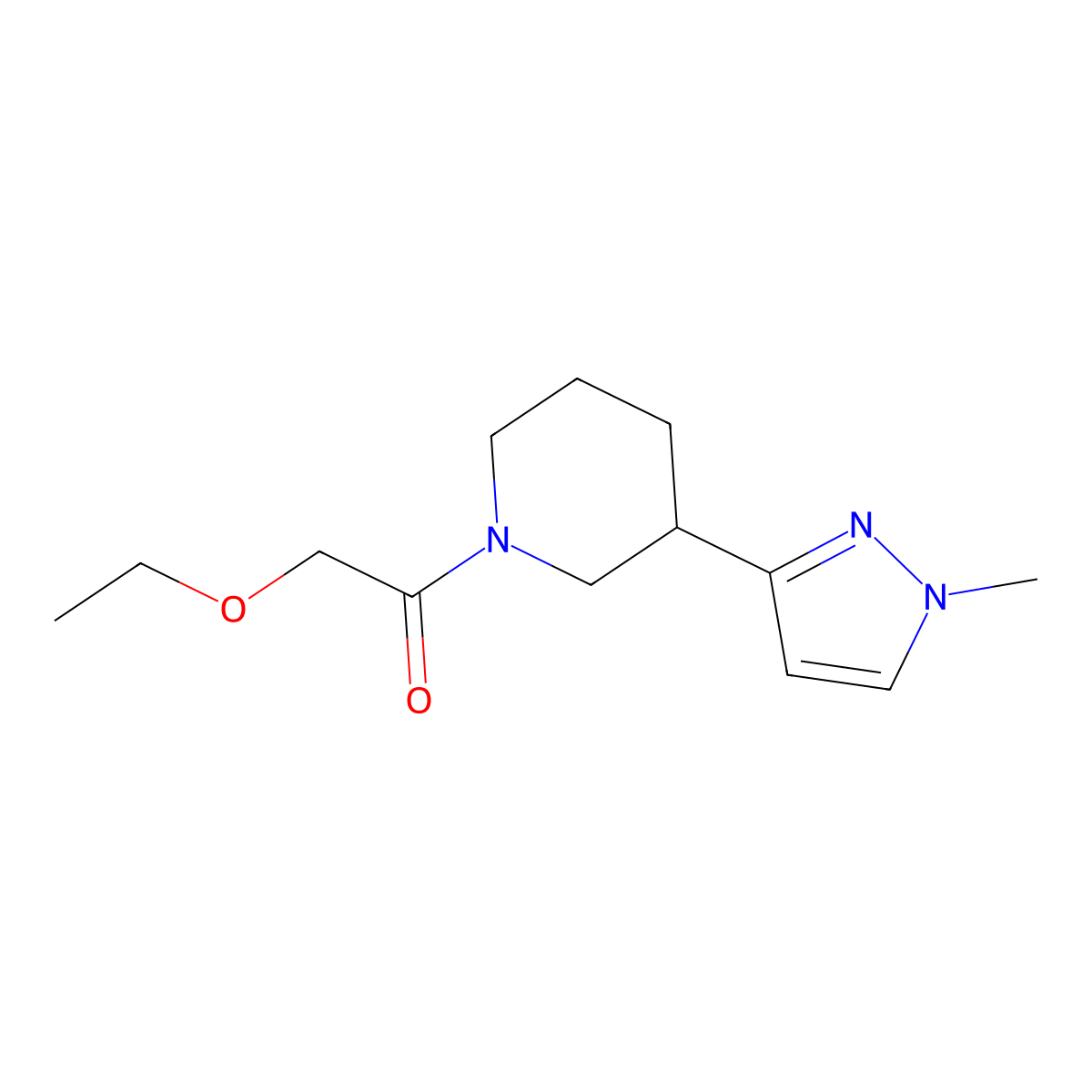 2-ethoxy-1-(3-(1-methyl-1H-pyrazol-3-yl)piperidin-1-yl)ethanone molecular structure, CAS 2034460-41-6