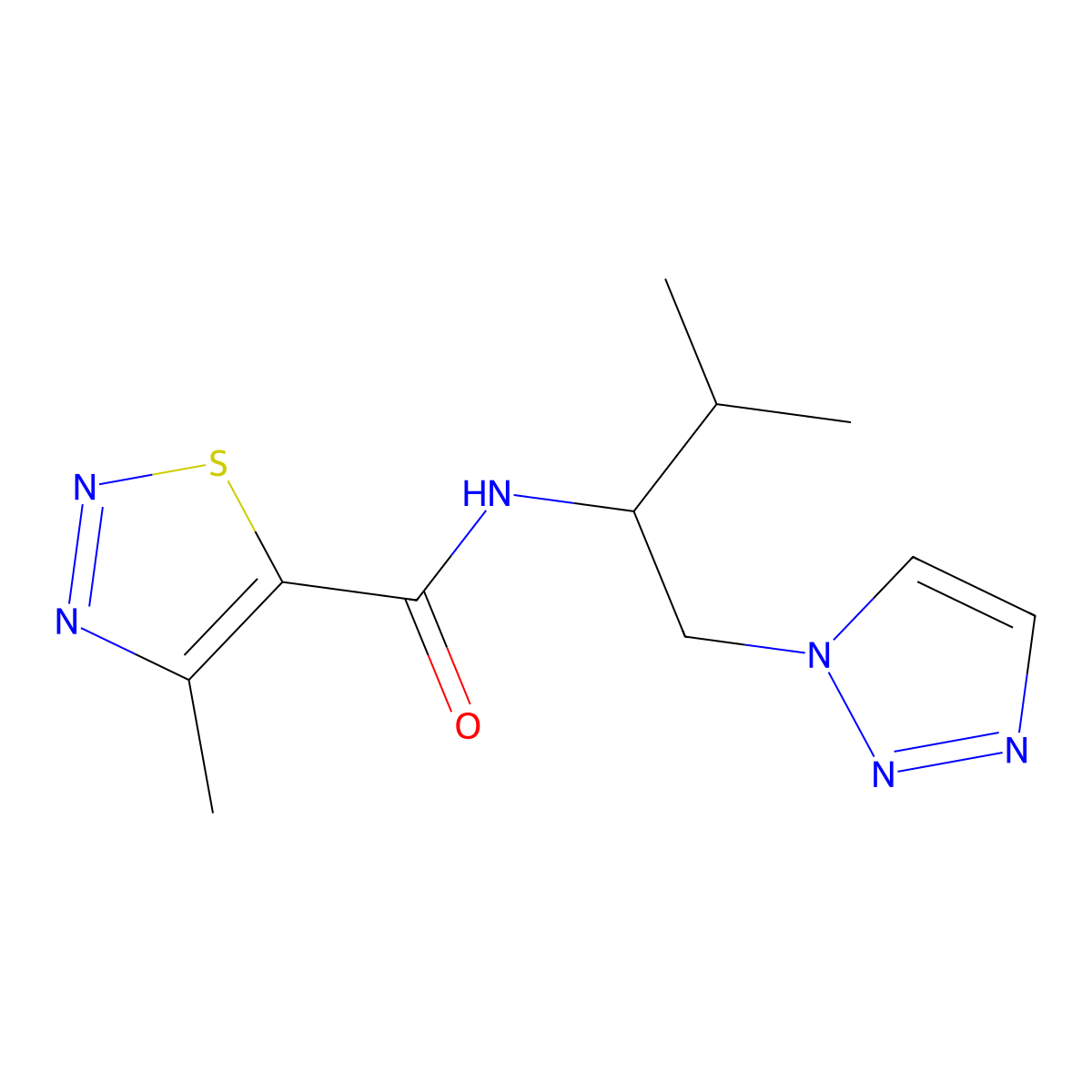 4-methyl-N-[3-methyl-1-(1H-1,2,3-triazol-1-yl)butan-2-yl]-1,2,3-thiadiazole-5-carboxamide molecular structure, CAS 2034460-43-8
