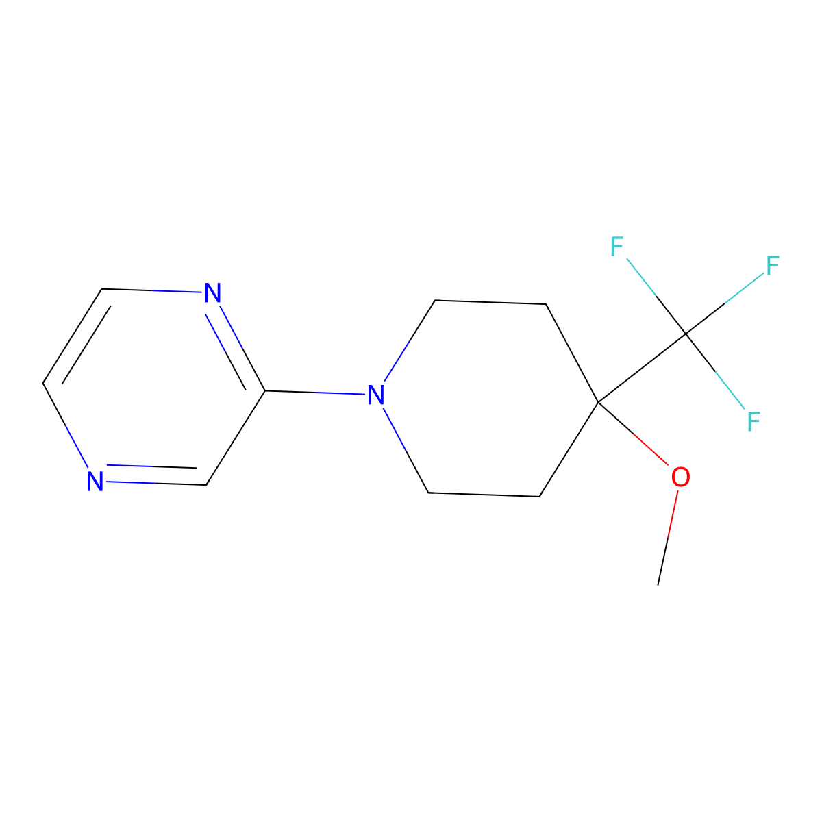 2-[4-Methoxy-4-(trifluoromethyl)piperidin-1-yl]pyrazine molecular structure, CAS 2034460-45-0