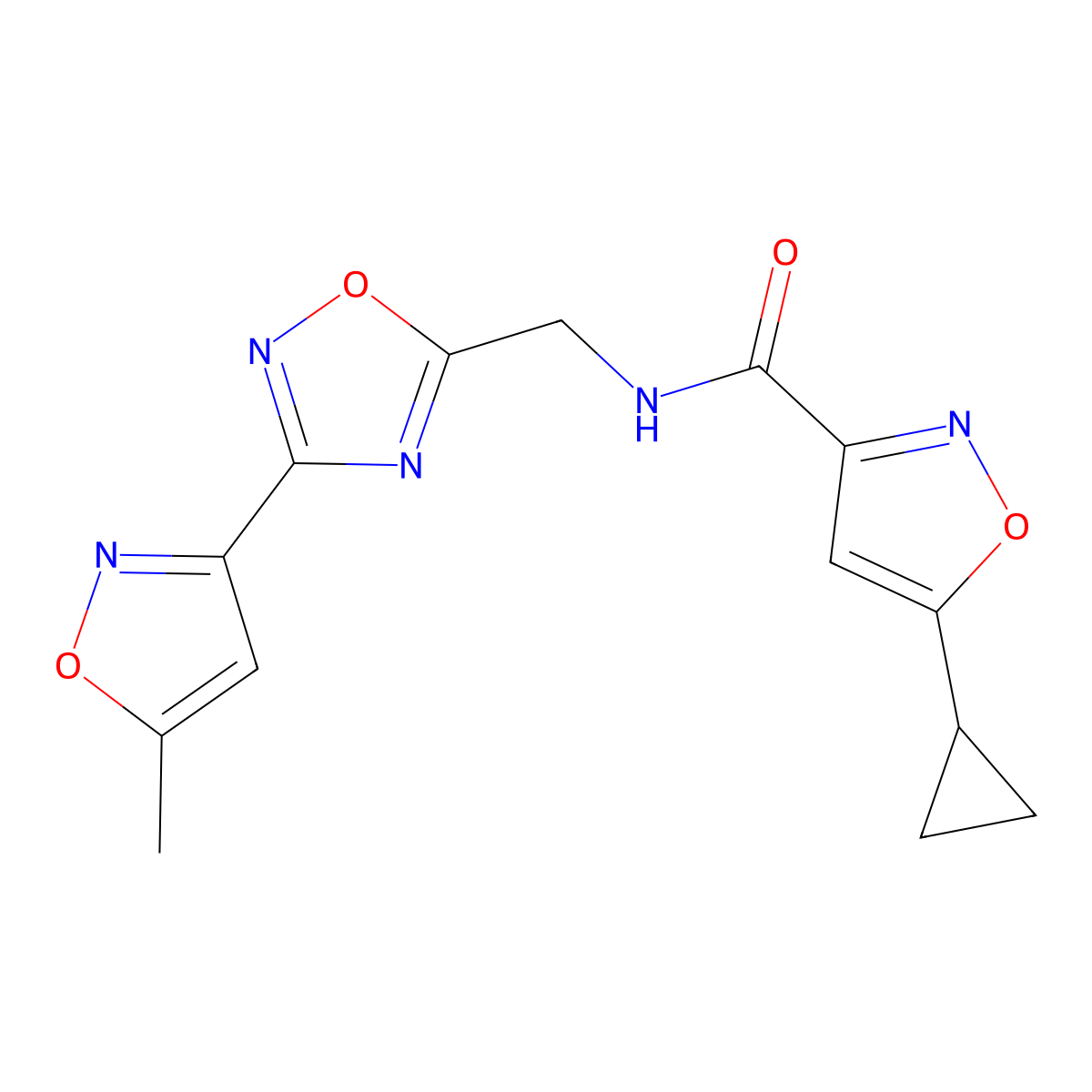 5-cyclopropyl-N-((3-(5-methylisoxazol-3-yl)-1,2,4-oxadiazol-5-yl)methyl)isoxazole-3-carboxamide molecular structure, CAS 2034460-46-1