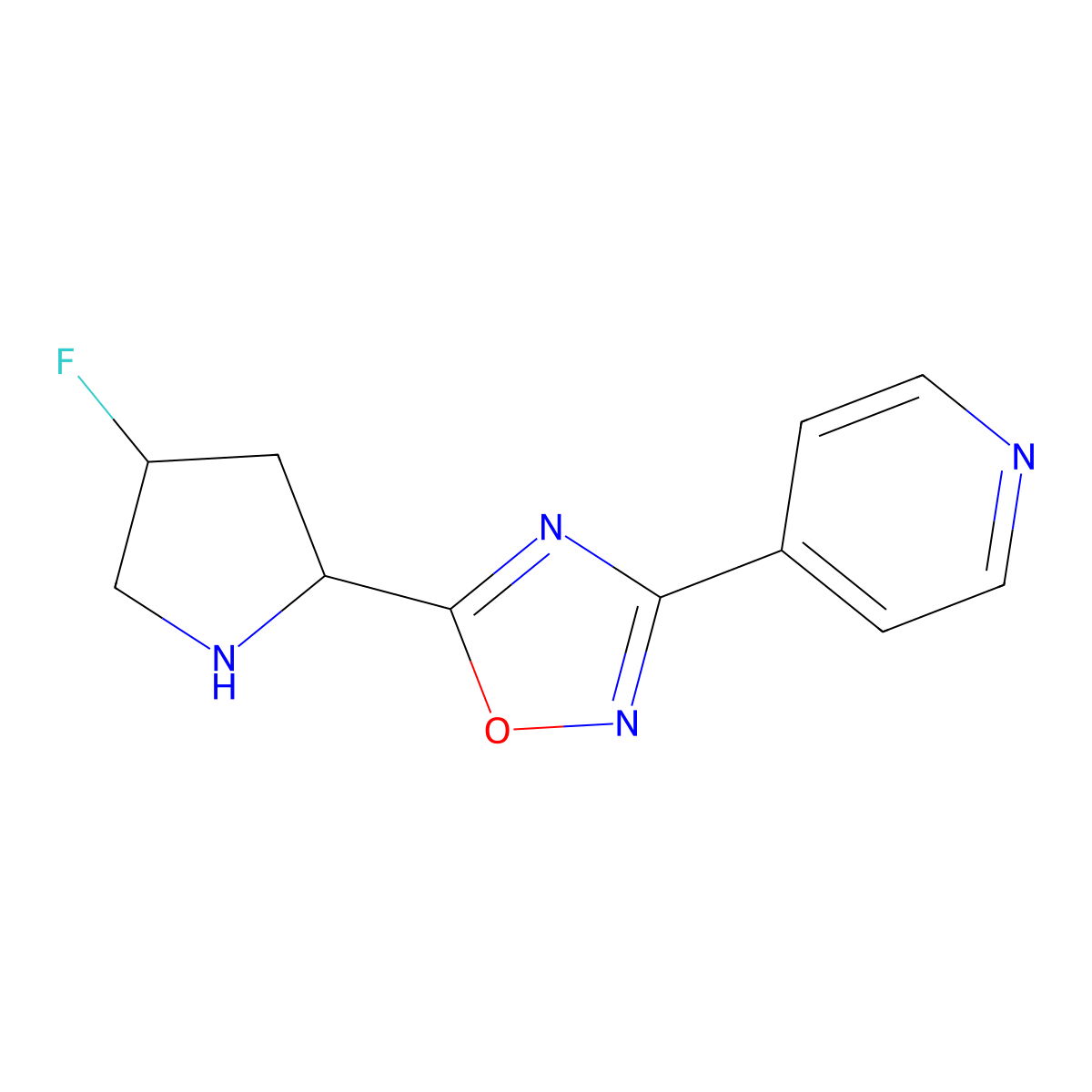 5-(4-Fluoropyrrolidin-2-yl)-3-(pyridin-4-yl)-1,2,4-oxadiazole molecular structure, CAS 2034460-56-3