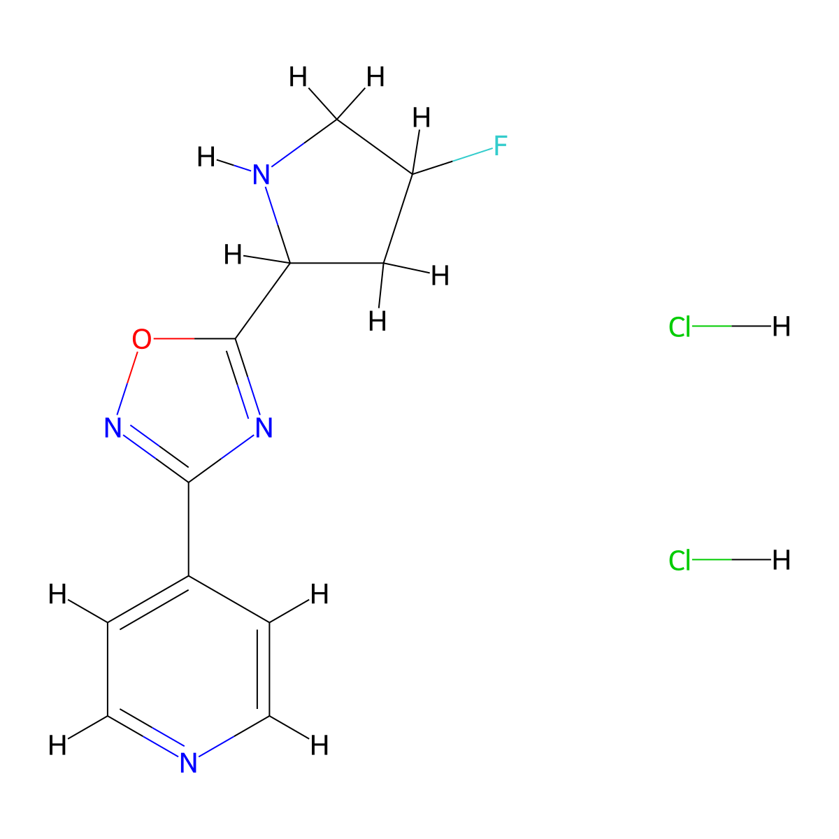 4-[5-(4-Fluoropyrrolidin-2-yl)-1,2,4-oxadiazol-3-yl]pyridine dihydrochloride molecular structure, CAS 2034460-57-4