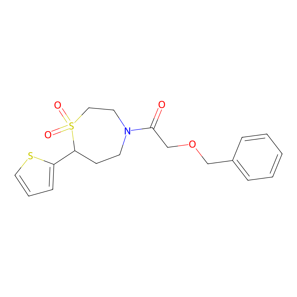 2-(Benzyloxy)-1-(1,1-dioxido-7-(thiophen-2-yl)-1,4-thiazepan-4-yl)ethanone molecular structure, CAS 2034460-65-4