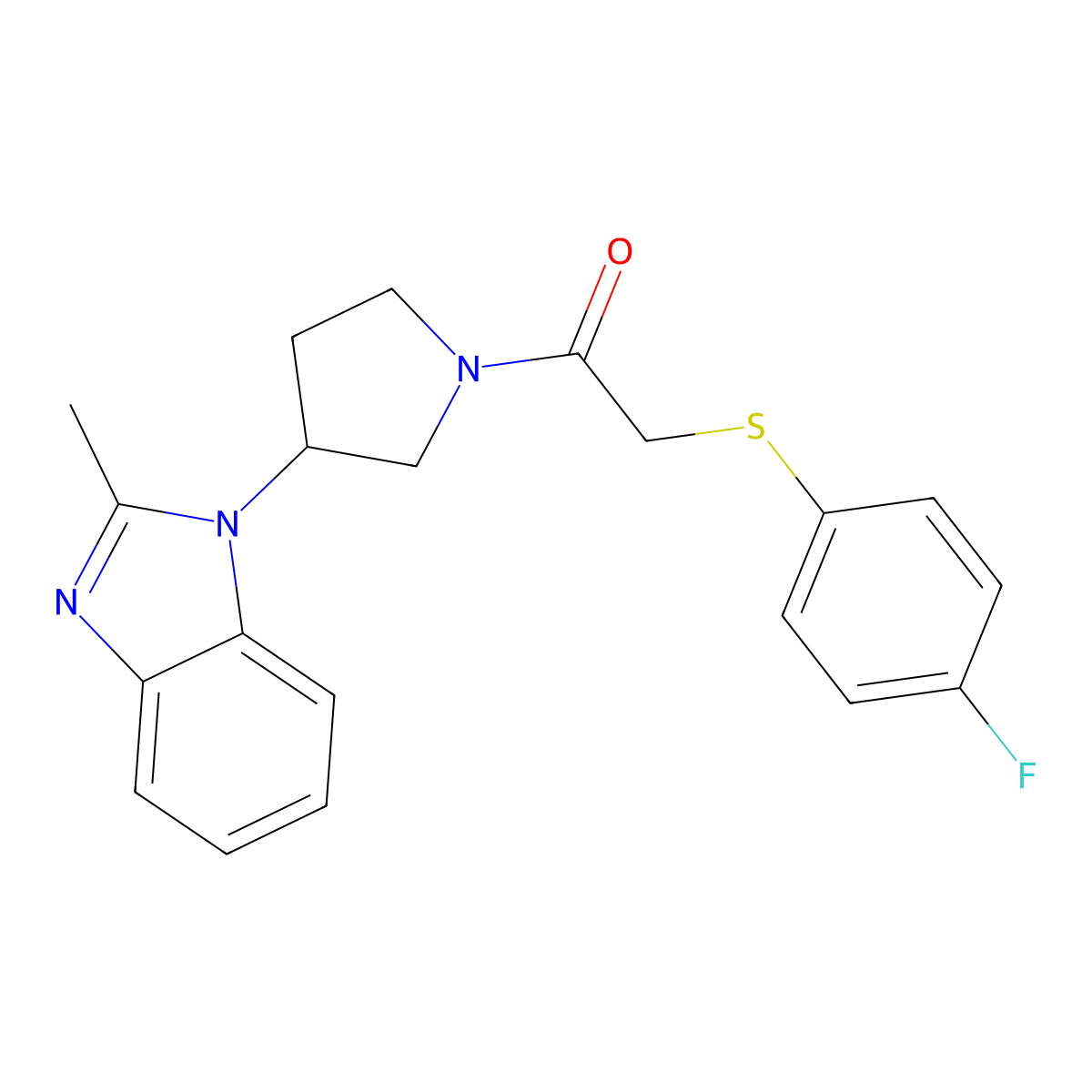 2-((4-fluorophenyl)thio)-1-(3-(2-methyl-1H-benzo[d]imidazol-1-yl)pyrrolidin-1-yl)ethanone molecular structure, CAS 2034460-72-3