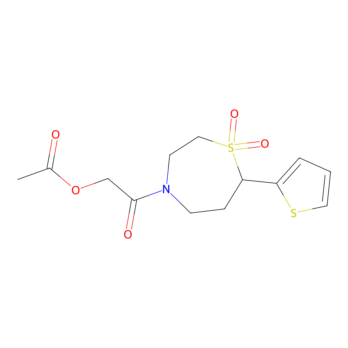 2-(1,1-Dioxido-7-(thiophen-2-yl)-1,4-thiazepan-4-yl)-2-oxoethyl acetate molecular structure, CAS 2034460-73-4