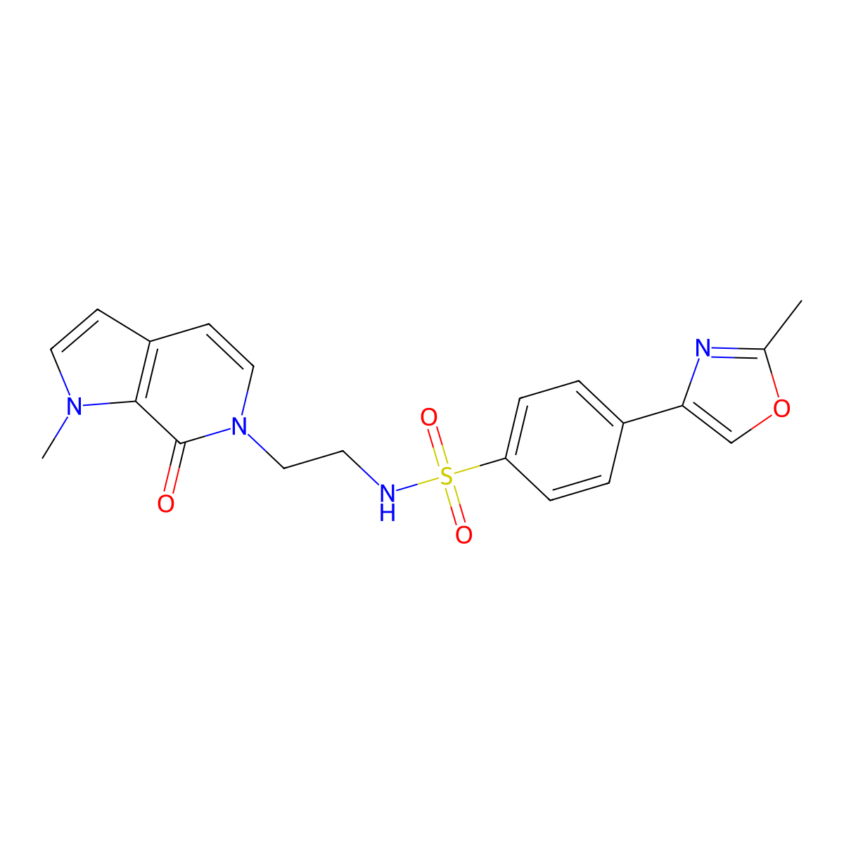 N-(2-(1-methyl-7-oxo-1H-pyrrolo[2,3-c]pyridin-6(7H)-yl)ethyl)-4-(2-methyloxazol-4-yl)benzenesulfonamide molecular structure, CAS 2034460-75-6