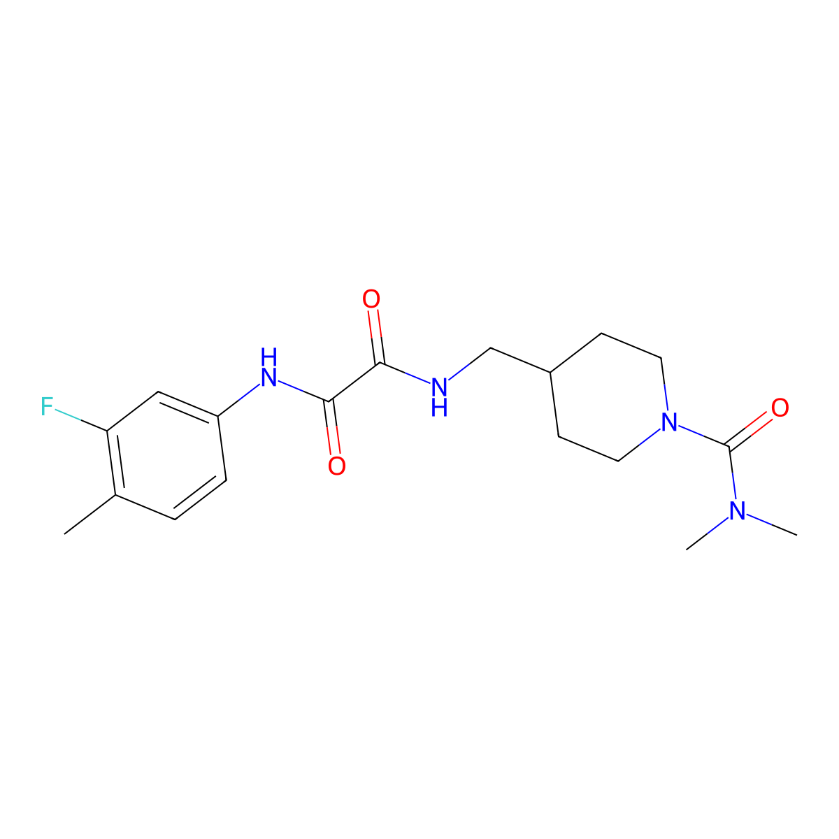 N1-((1-(dimethylcarbamoyl)piperidin-4-yl)methyl)-N2-(3-fluoro-4-methylphenyl)oxalamide molecular structure, CAS 2034460-77-8