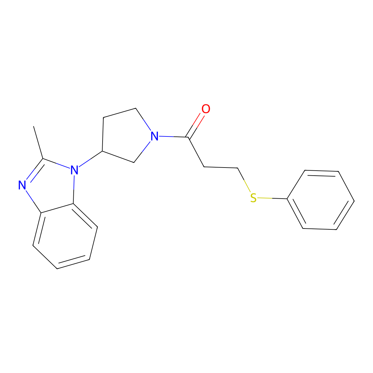 1-(3-(2-methyl-1H-benzo[d]imidazol-1-yl)pyrrolidin-1-yl)-3-(phenylthio)propan-1-one molecular structure, CAS 2034460-80-3