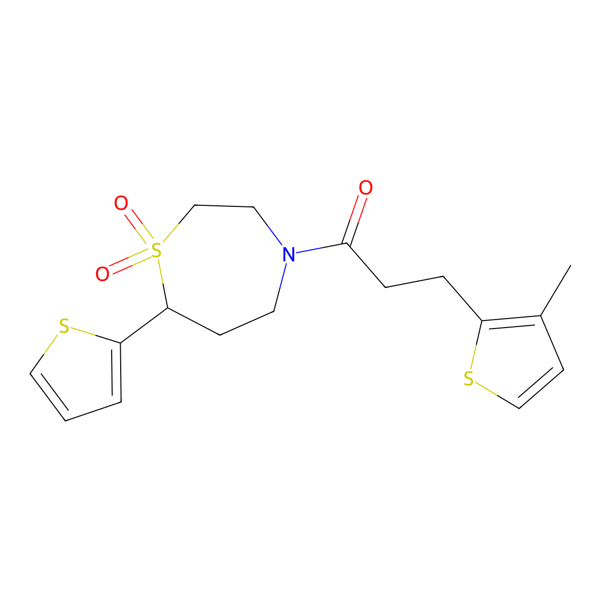 1-(1,1-Dioxido-7-(thiophen-2-yl)-1,4-thiazepan-4-yl)-3-(3-methylthiophen-2-yl)propan-1-one molecular structure, CAS 2034460-86-9