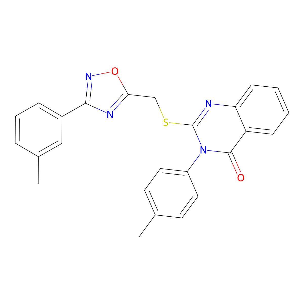 3-(p-tolyl)-2-(((3-(m-tolyl)-1,2,4-oxadiazol-5-yl)methyl)thio)quinazolin-4(3H)-one molecular structure, CAS 2034460-87-0