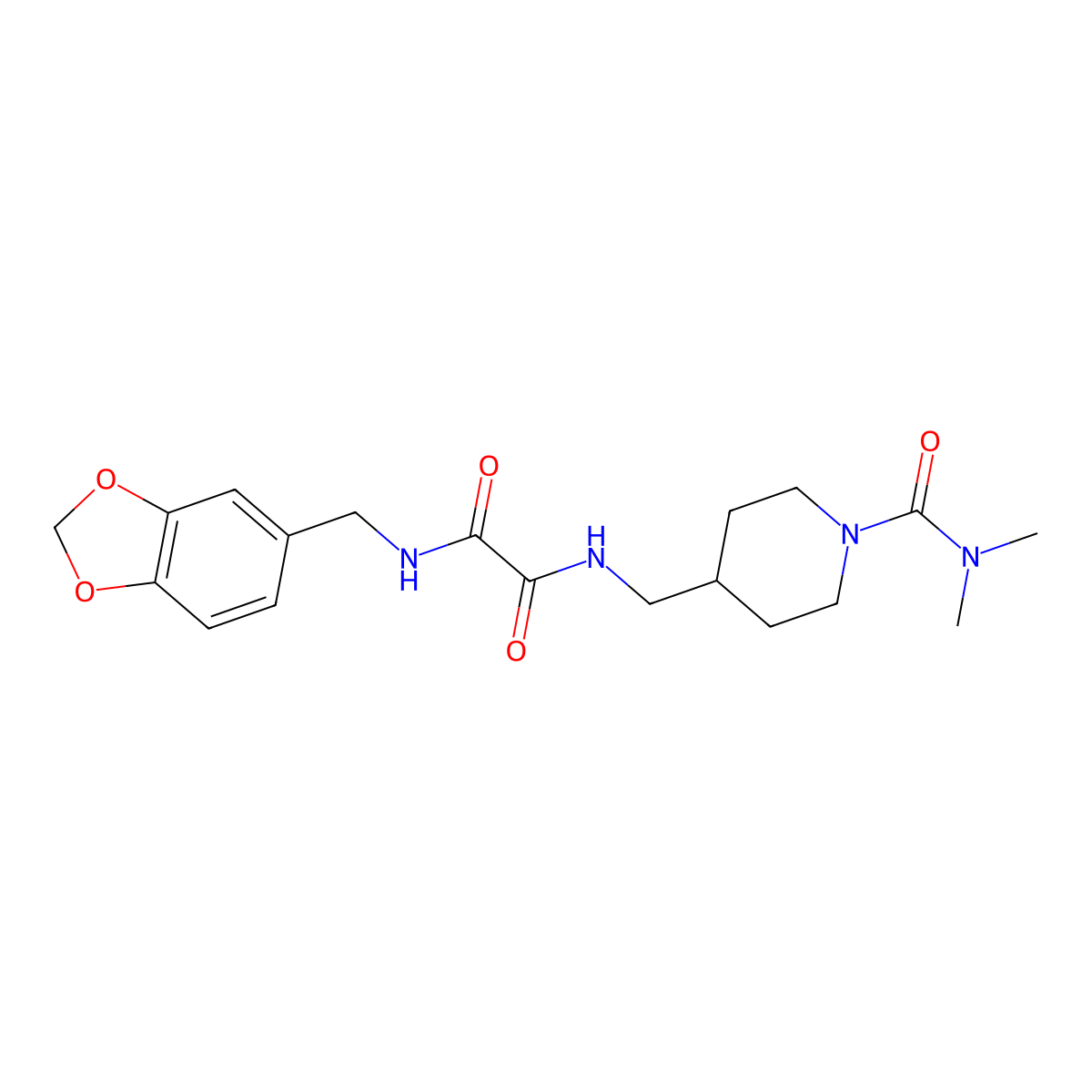 N1-(benzo[d][1,3]dioxol-5-ylmethyl)-N2-((1-(dimethylcarbamoyl)piperidin-4-yl)methyl)oxalamide molecular structure, CAS 2034460-88-1