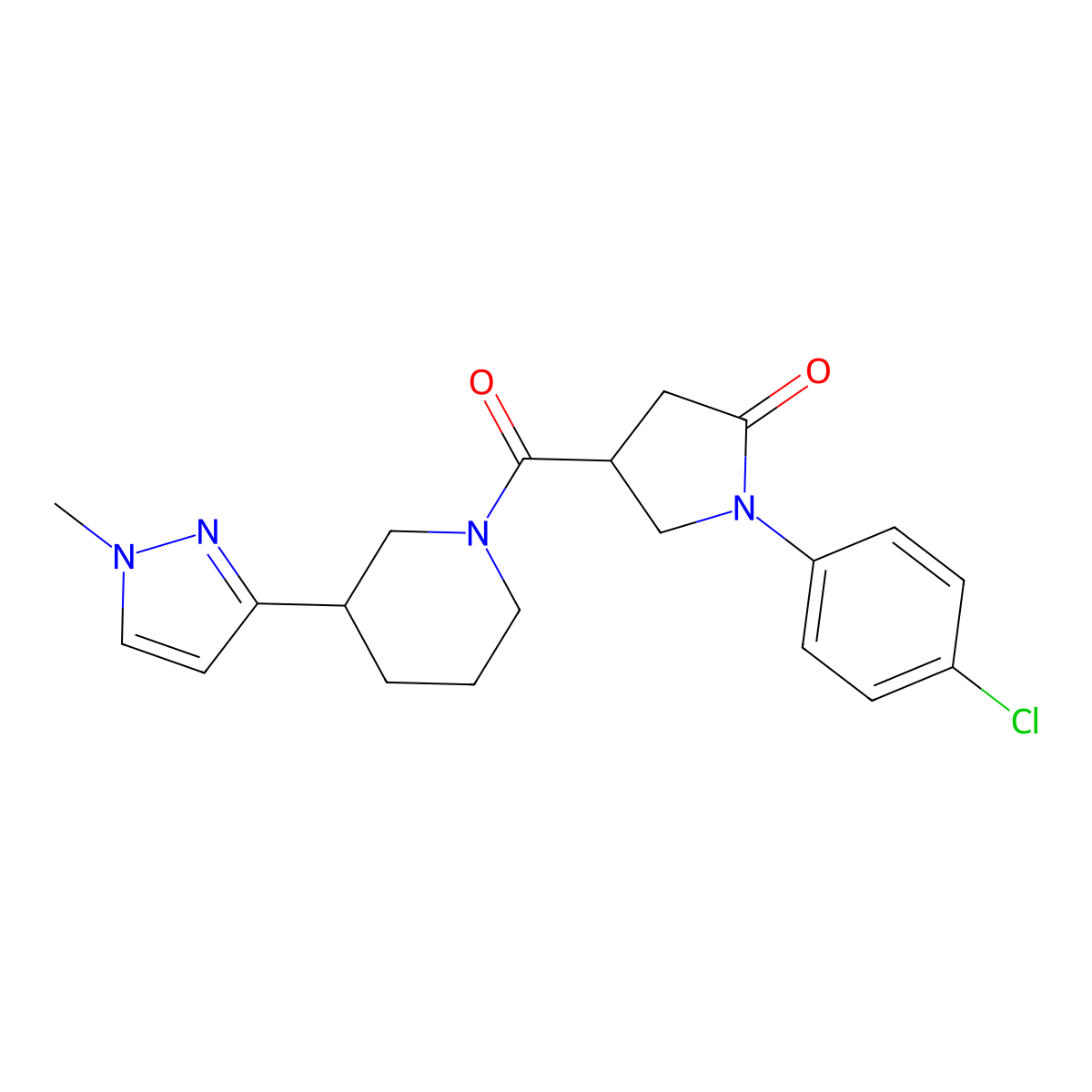 1-(4-chlorophenyl)-4-(3-(1-methyl-1H-pyrazol-3-yl)piperidine-1-carbonyl)pyrrolidin-2-one molecular structure, CAS 2034460-92-7