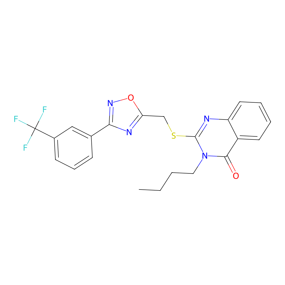 3-butyl-2-(((3-(3-(trifluoromethyl)phenyl)-1,2,4-oxadiazol-5-yl)methyl)thio)quinazolin-4(3H)-one molecular structure, CAS 2034460-93-8