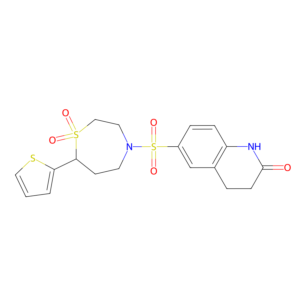 6-((1,1-dioxido-7-(thiophen-2-yl)-1,4-thiazepan-4-yl)sulfonyl)-3,4-dihydroquinolin-2(1H)-one molecular structure, CAS 2034460-98-3